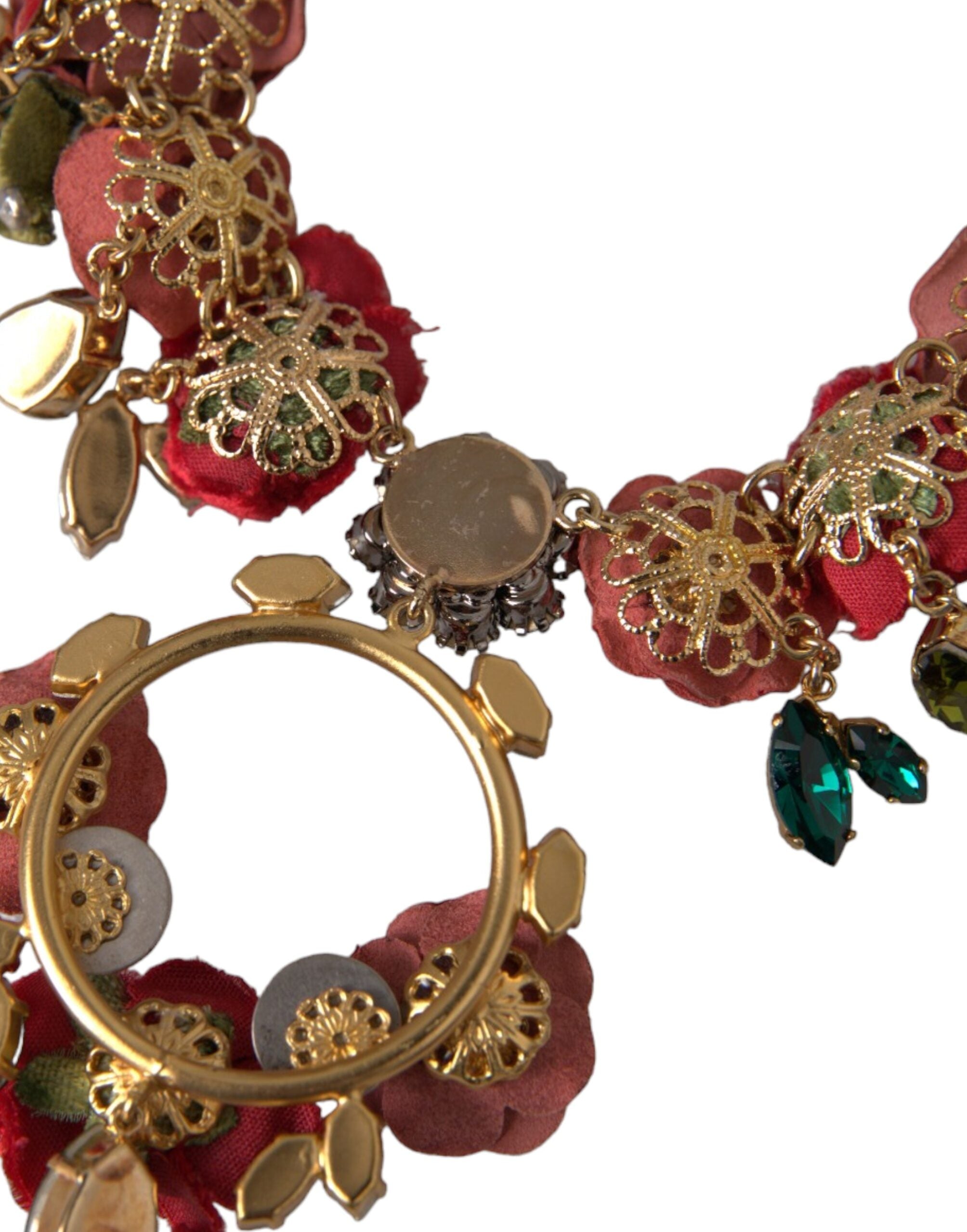 Dolce &amp; Gabbana Gold Messing Link Chain RosePetal Crystal Pendant halskæde