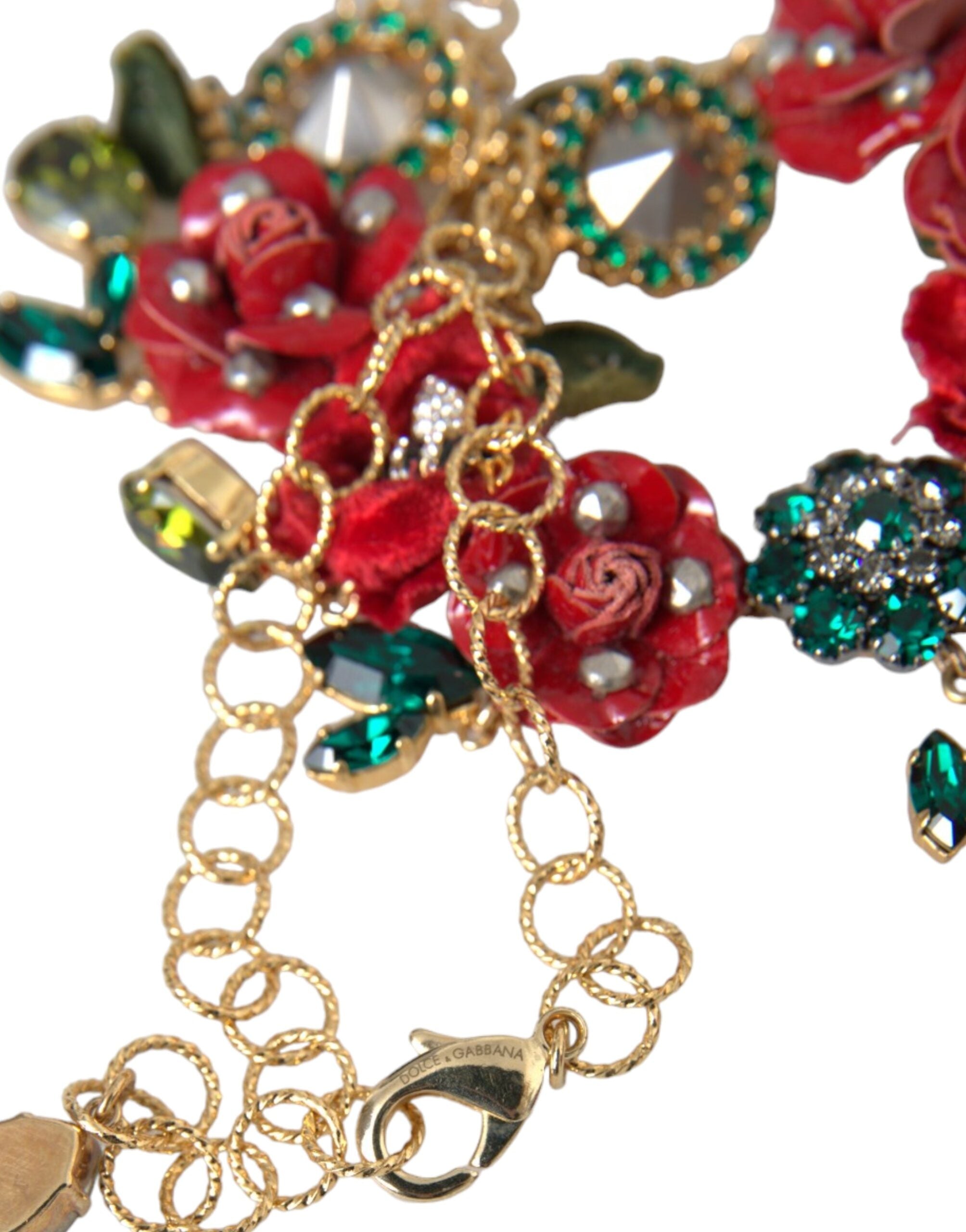Dolce &amp; Gabbana Gold Messing Link Chain RosePetal Crystal Pendant halskæde
