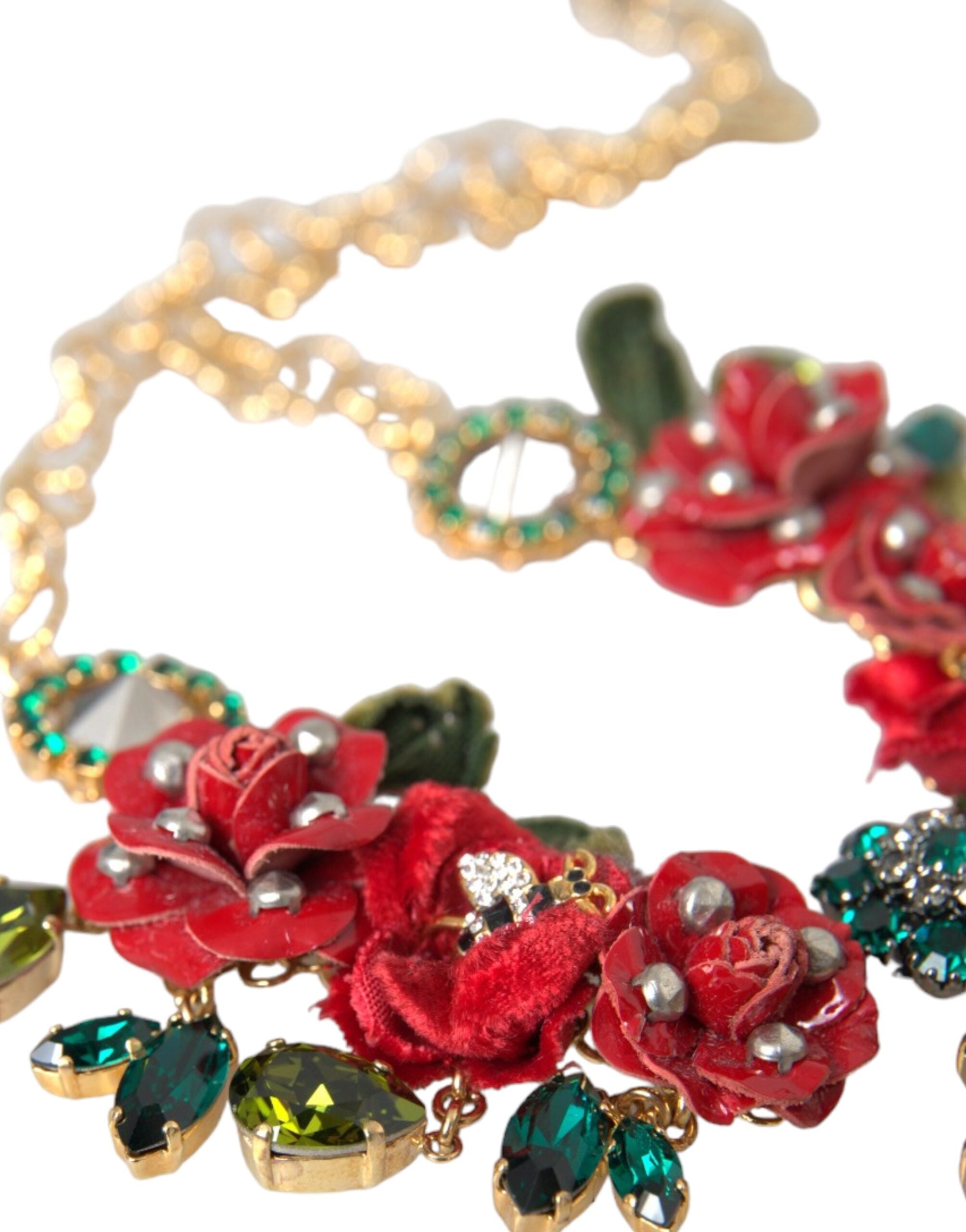Dolce &amp; Gabbana Gold Messing Link Chain RosePetal Crystal Pendant halskæde