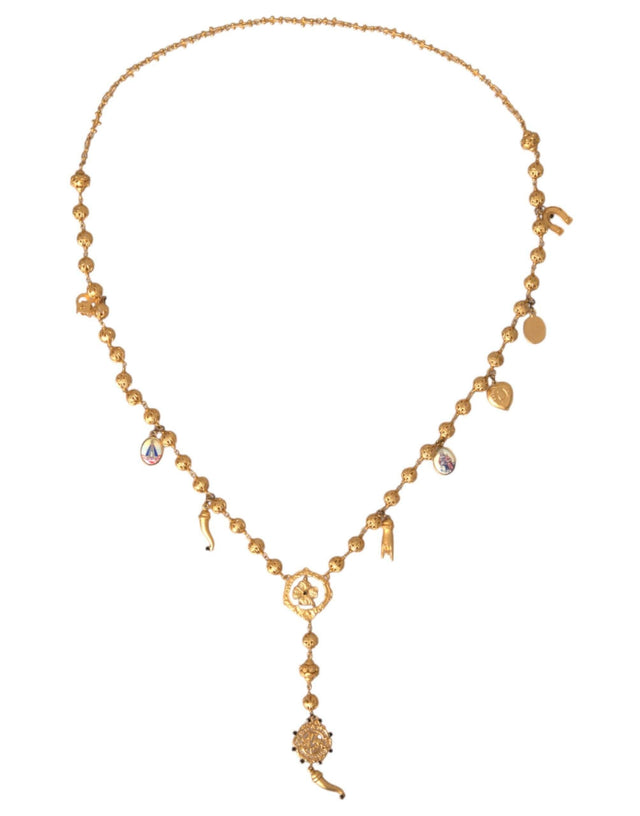 Dolce & Gabbana Gold Tone Chain Brass Beaded Statement Sicily Necklace - Hilstor