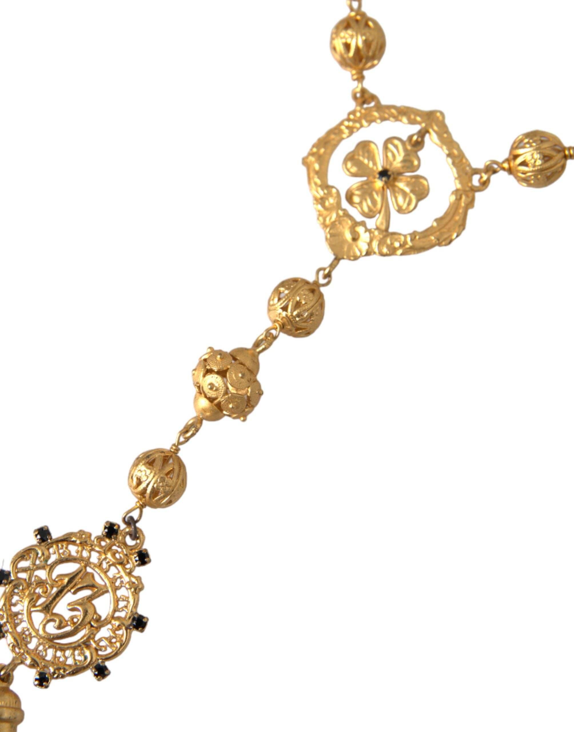 Dolce & Gabbana Gold Tone Chain Brass Beaded Statement Sicily Necklace - Hilstor