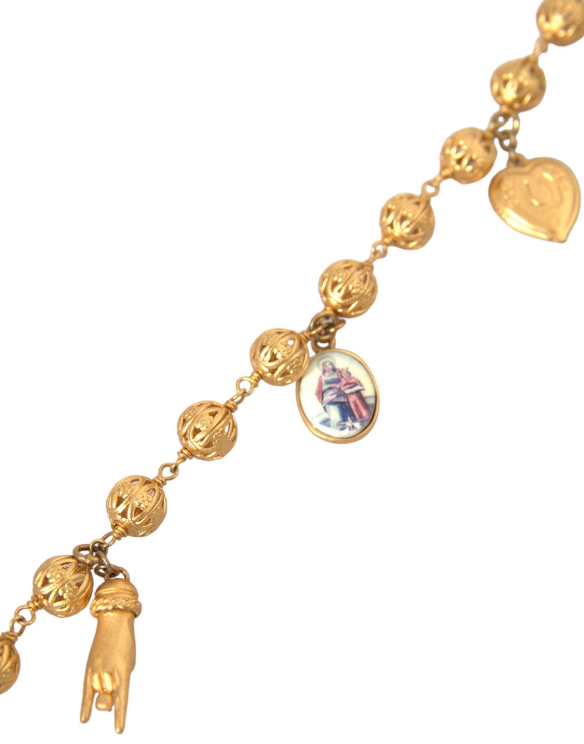 Dolce & Gabbana Gold Tone Chain Brass Beaded Statement Sicily Necklace - Hilstor