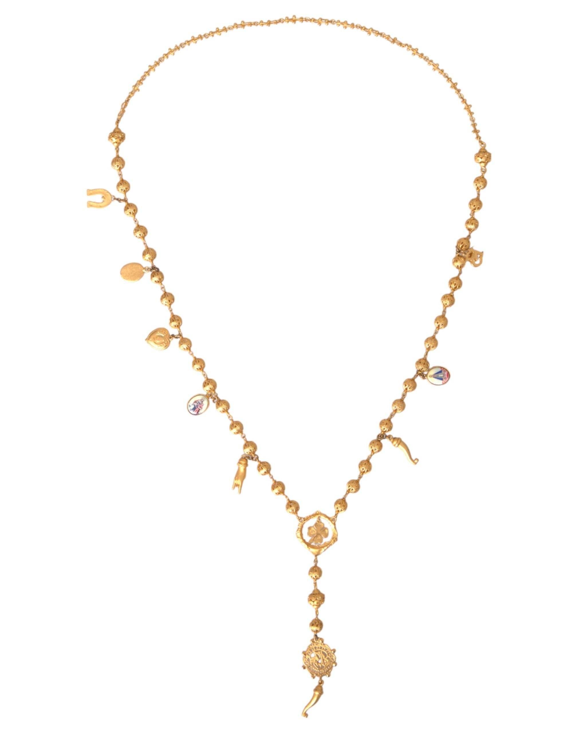 Dolce & Gabbana Gold Tone Chain Brass Beaded Statement Sicily Necklace - Hilstor