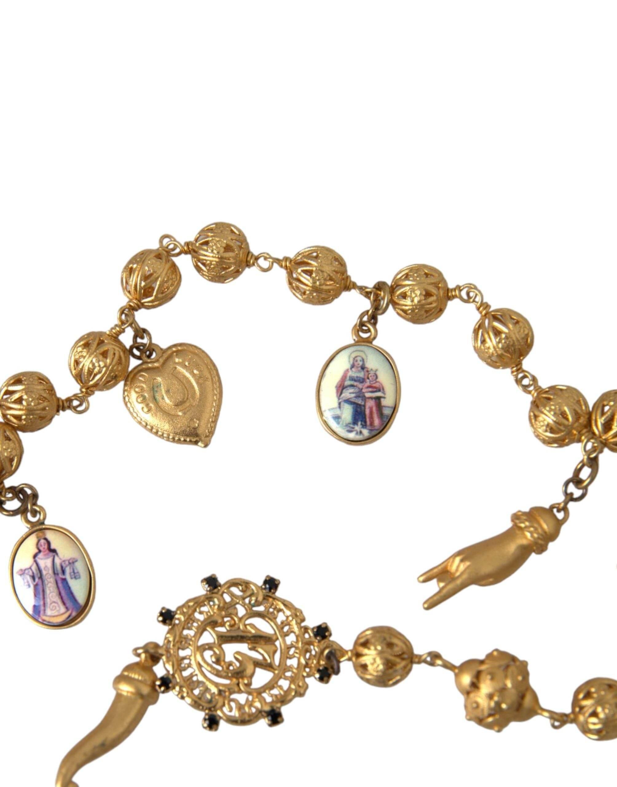 Dolce & Gabbana Gold Tone Chain Brass Beaded Statement Sicily Necklace - Hilstor