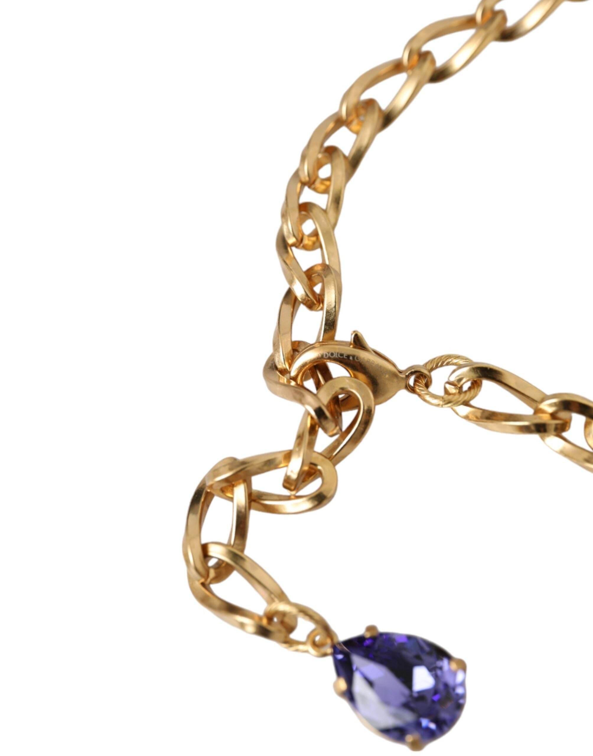 Dolce & Gabbana Gold Brass Crystal Purple Pink Pearl Pendants Necklace - Hilstor