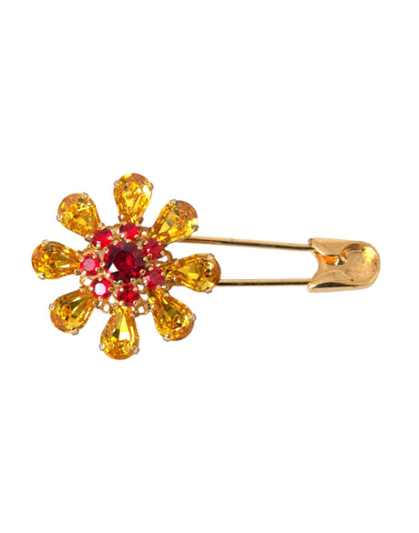 Dolce & Gabbana Gold Brass Floral Crystal Jewelry Brooch Pin - Hilstor