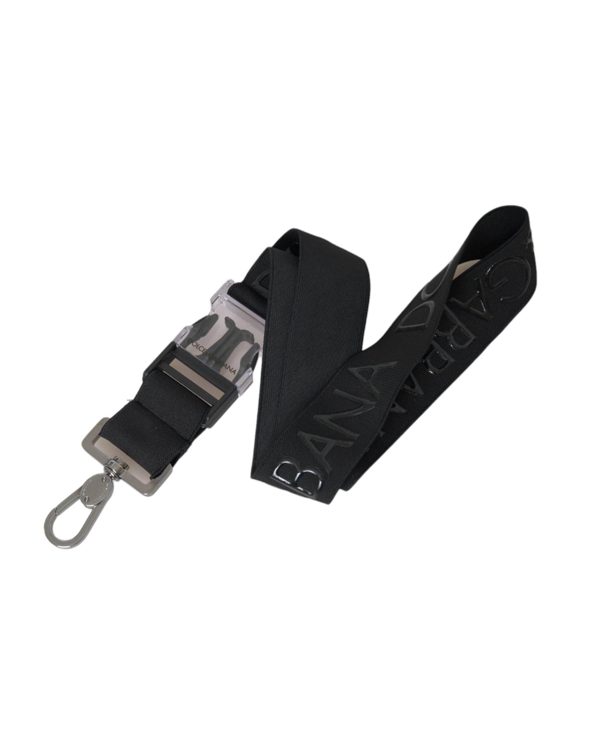 Dolce & Gabbana Black Polyester Stretch Logo Print Bag Shoulder Strap - Hilstor