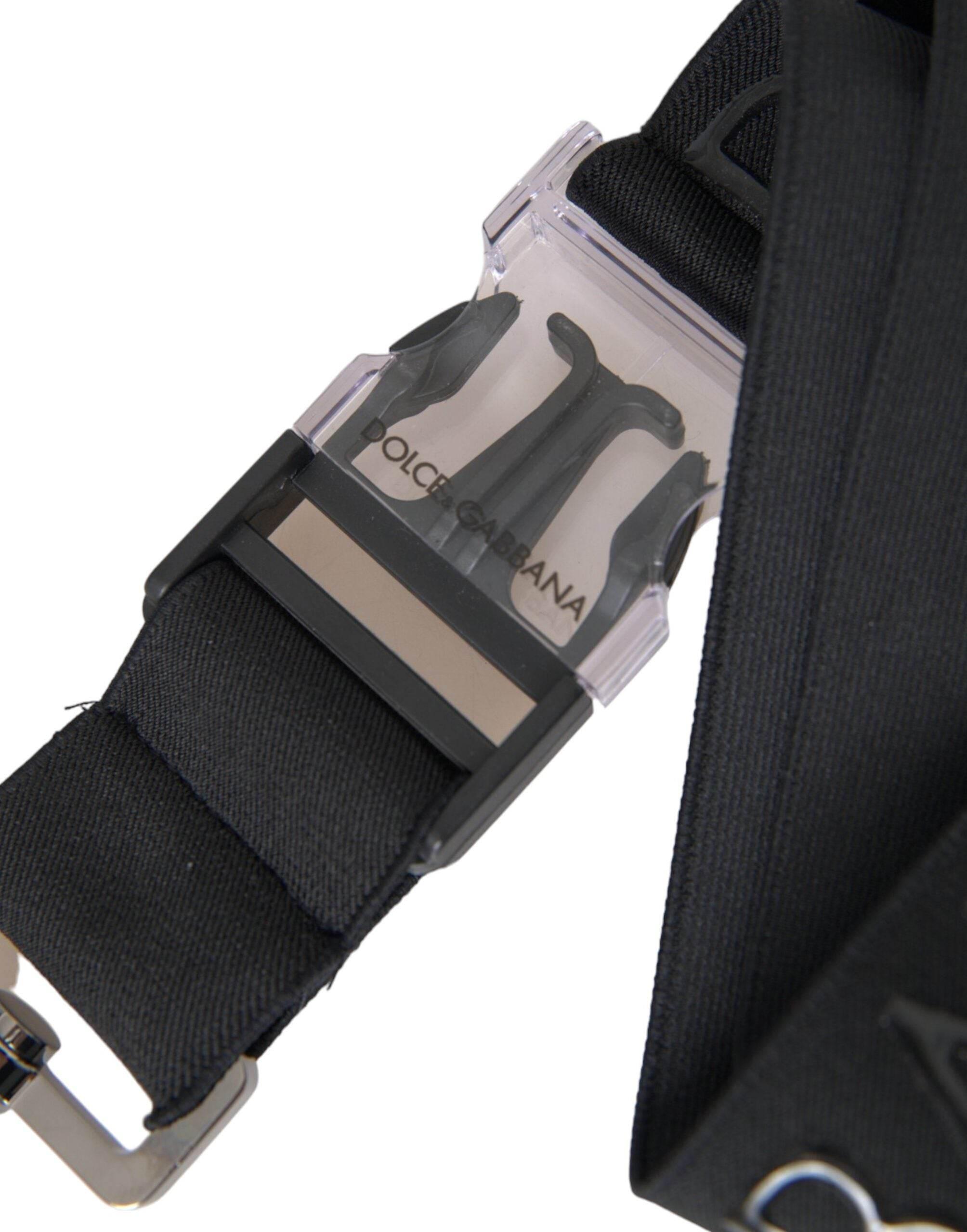 Dolce & Gabbana Black Polyester Stretch Logo Print Bag Shoulder Strap - Hilstor