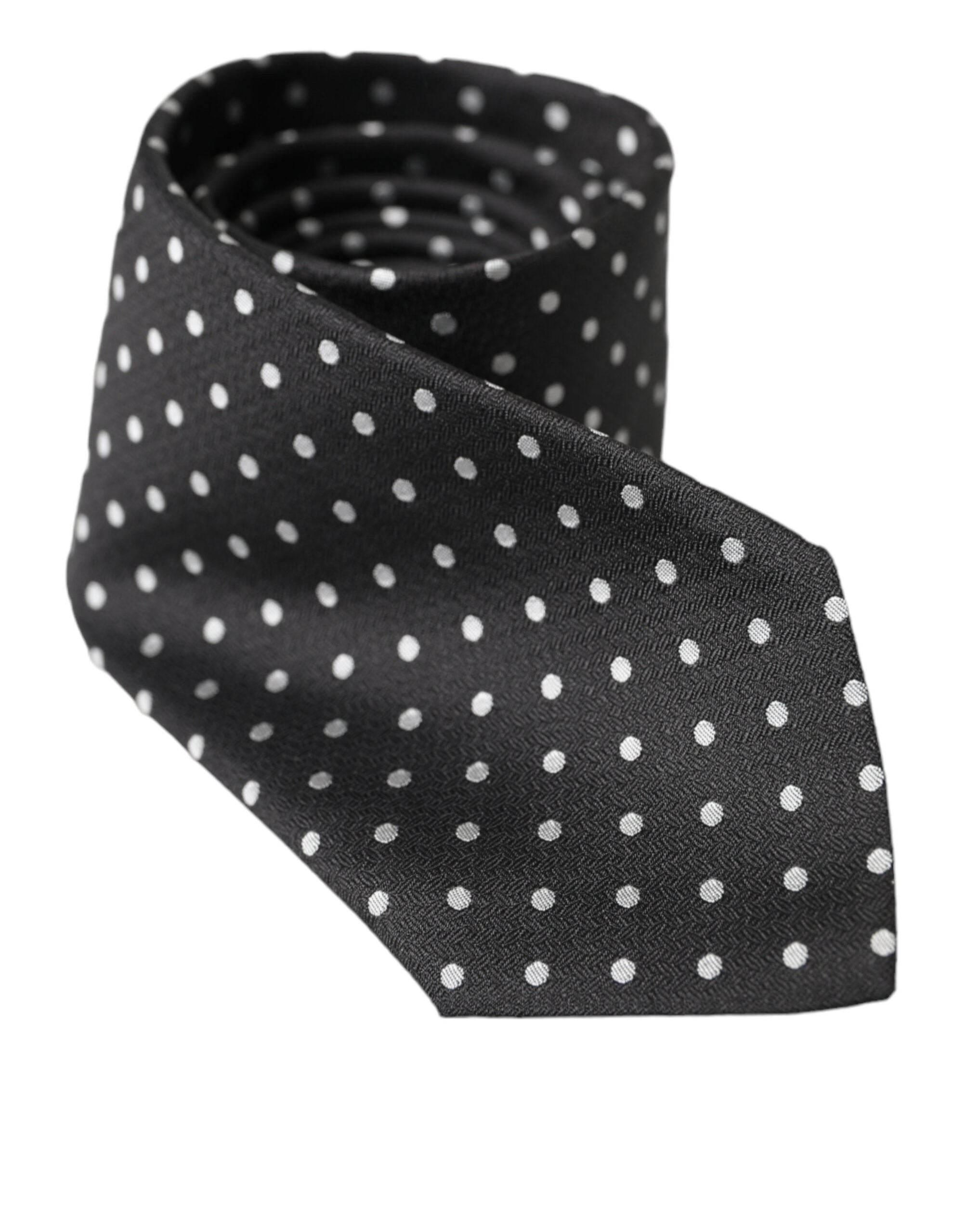 Dolce & Gabbana Black White Polka Dots 100% Silk Necktie Face Mask - Hilstor