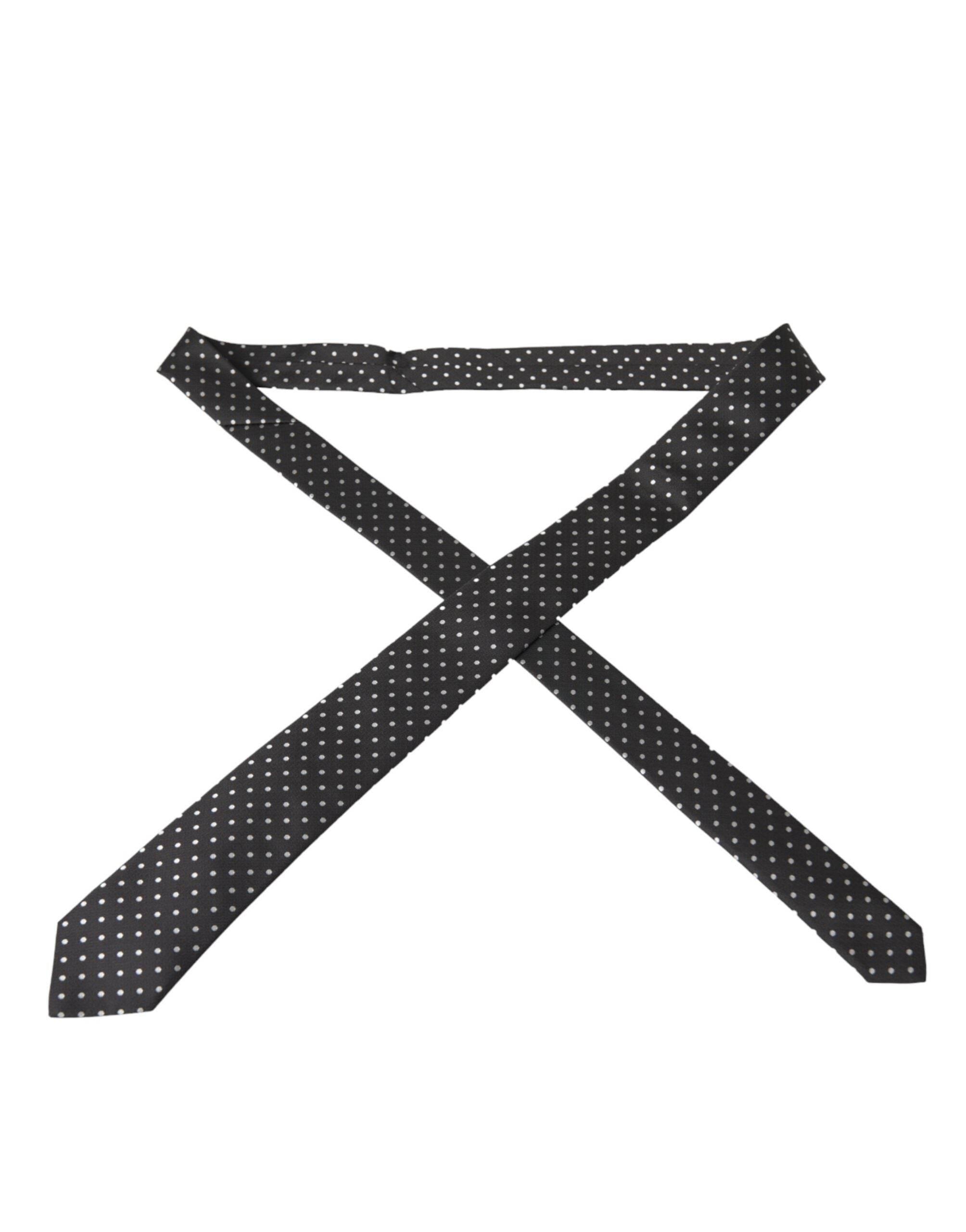 Dolce & Gabbana Black White Polka Dots 100% Silk Necktie Face Mask - Hilstor
