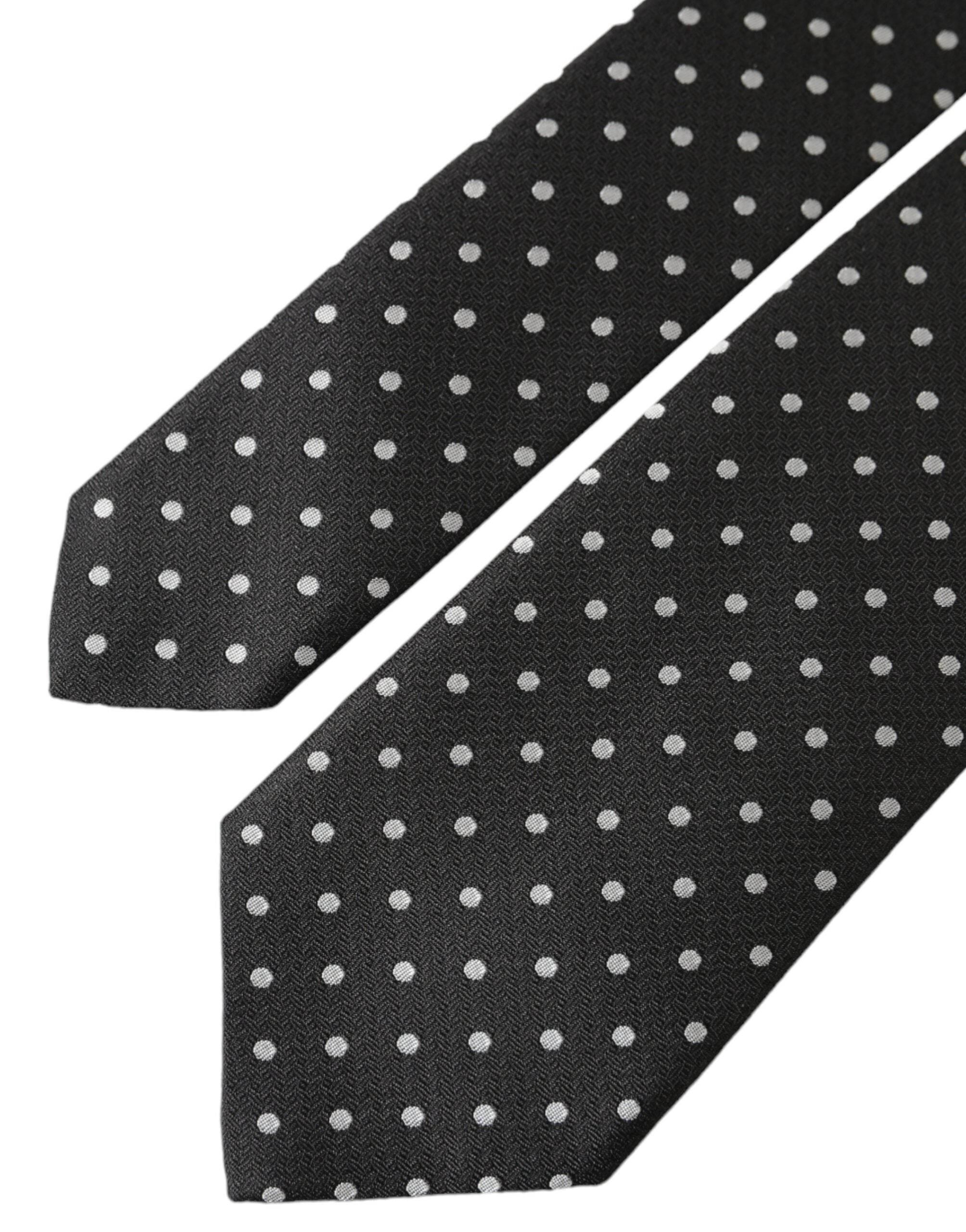 Dolce & Gabbana Black White Polka Dots 100% Silk Necktie Face Mask - Hilstor