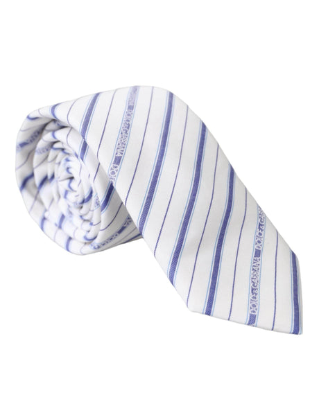 Dolce & Gabbana White Blue Stripes Silk Adjustable Tie - Hilstor