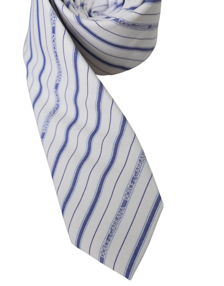 Dolce & Gabbana White Blue Stripes Silk Adjustable Tie - Hilstor