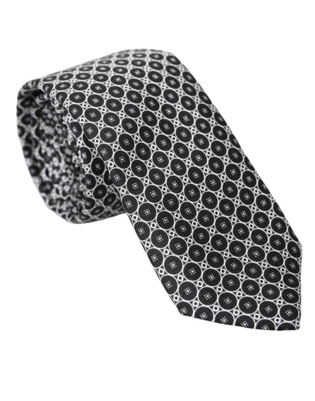 Dolce & Gabbana Black White Patterned Silk Adjustable Men Tie - Hilstor
