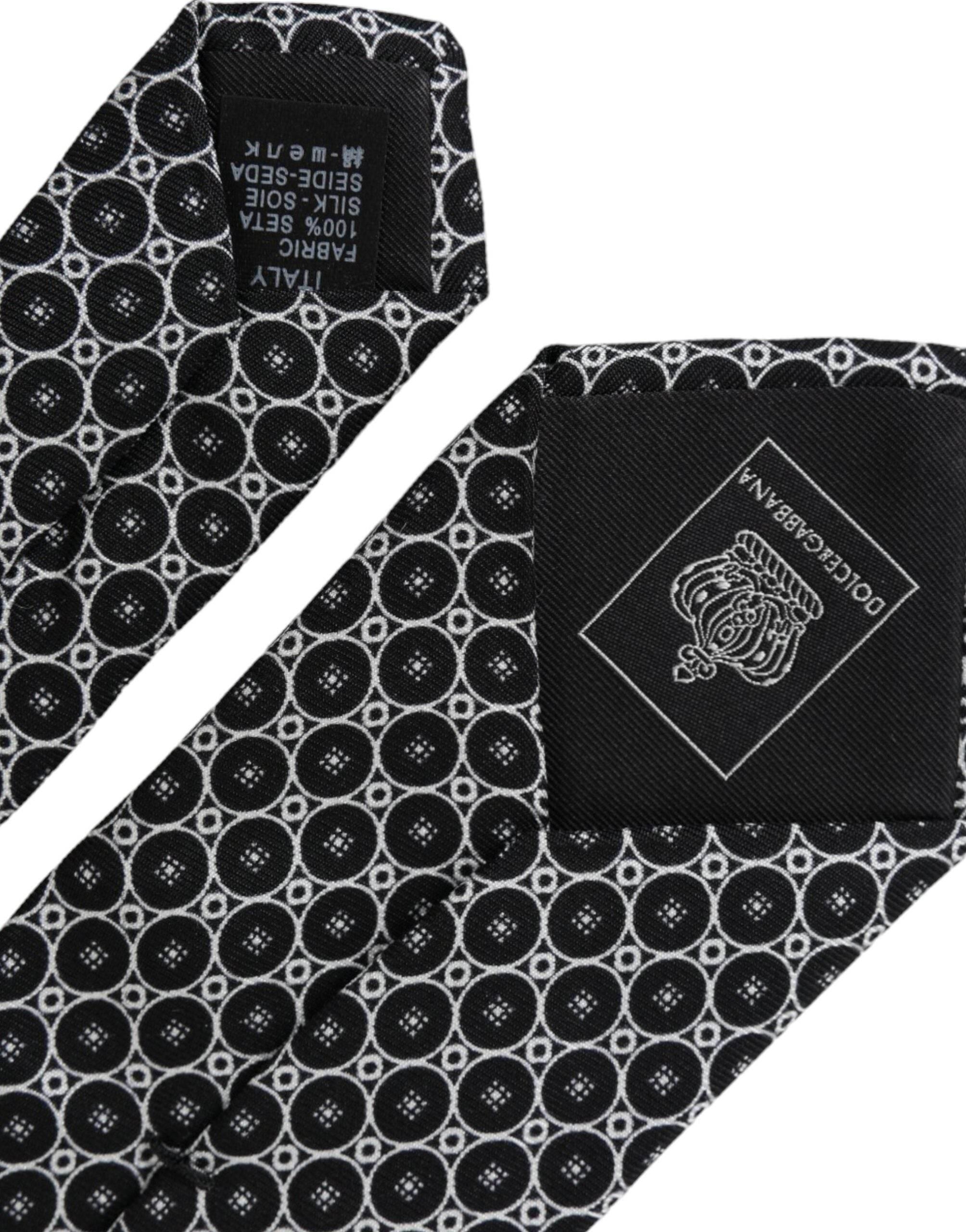 Dolce & Gabbana Black White Patterned Silk Adjustable Men Tie - Hilstor