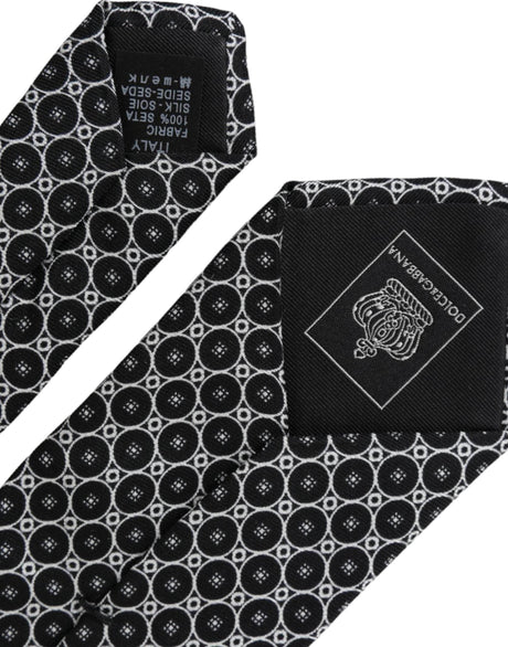 Dolce & Gabbana Black White Patterned Silk Adjustable Men Tie - Hilstor