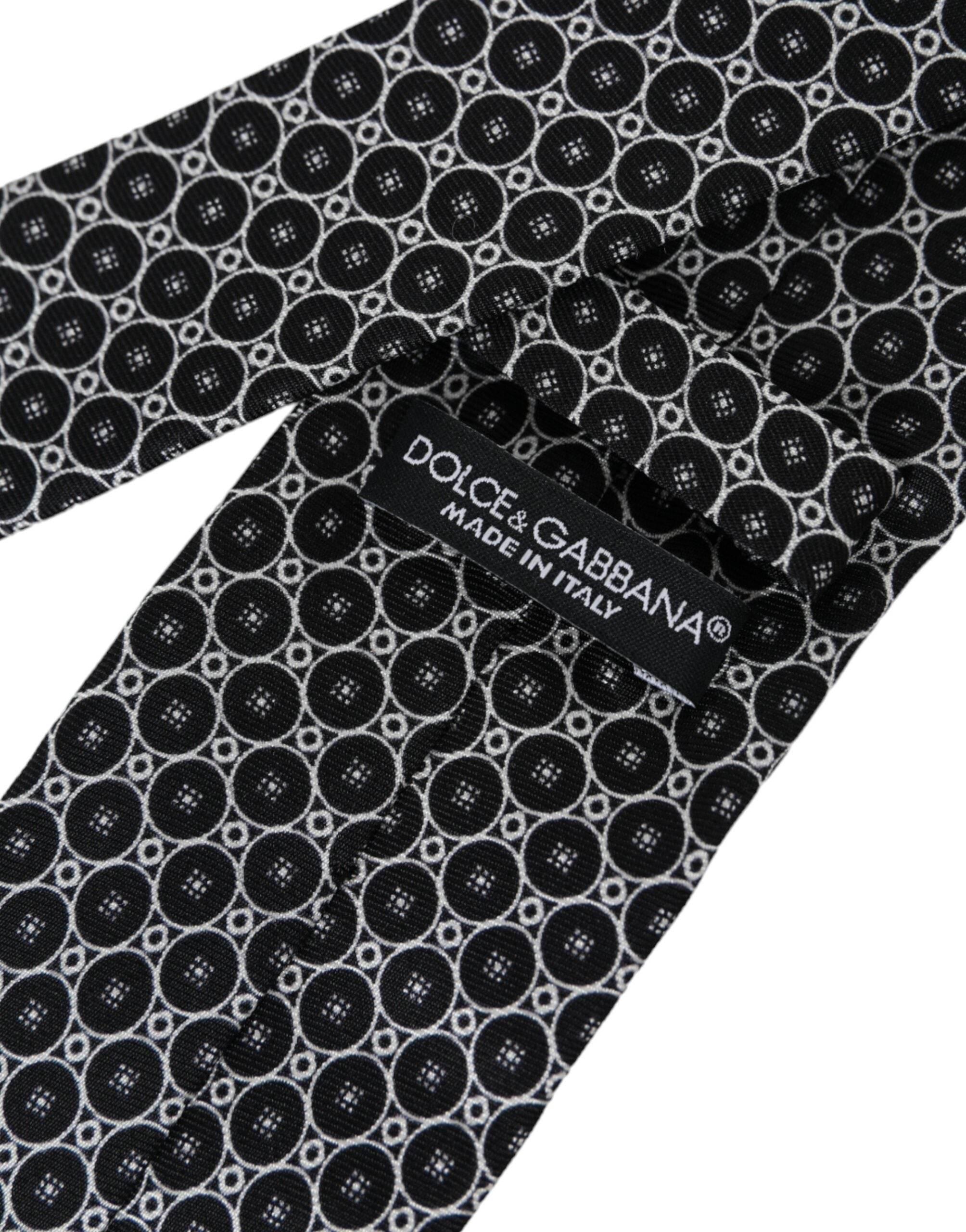 Dolce & Gabbana Black White Patterned Silk Adjustable Men Tie - Hilstor