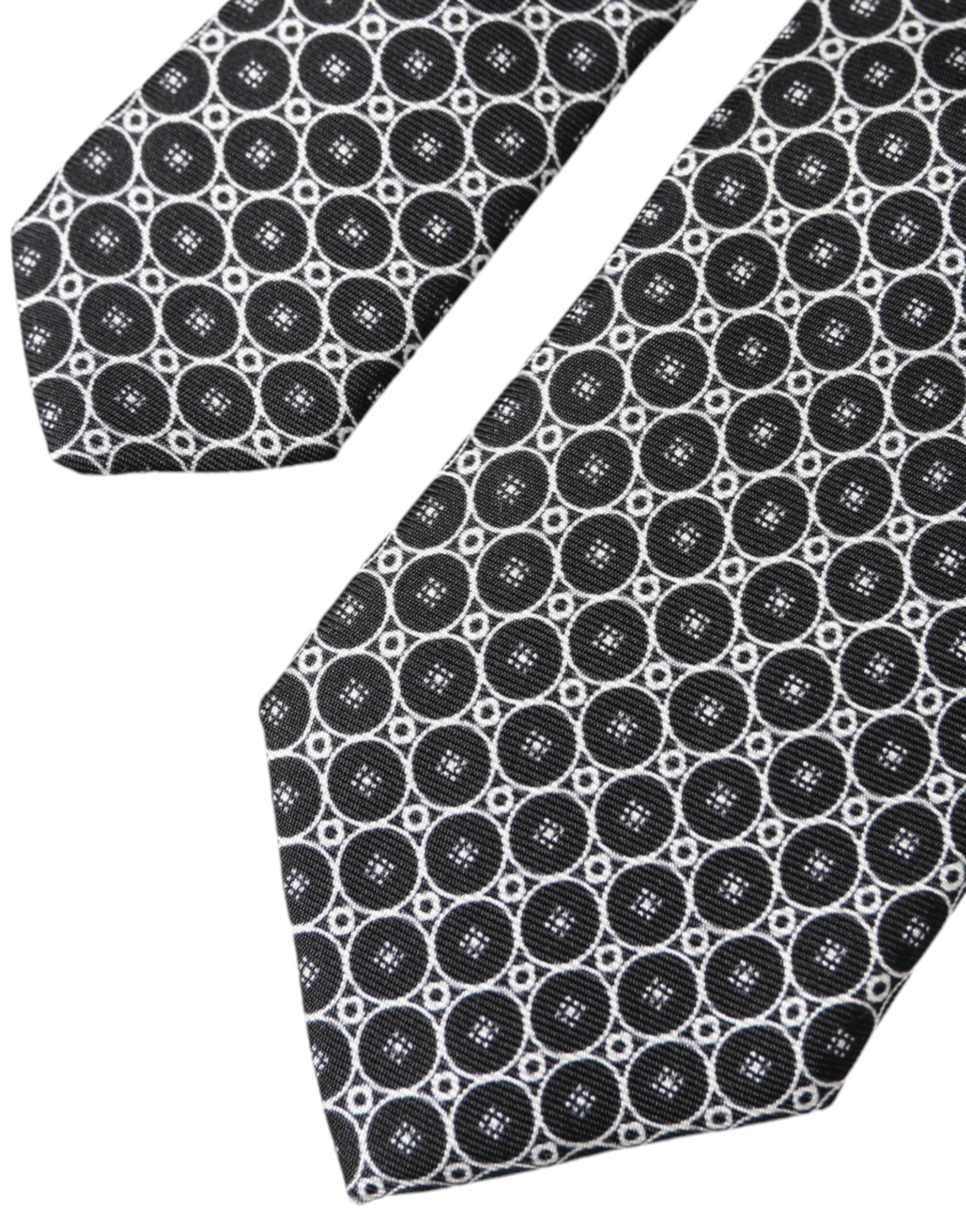 Dolce & Gabbana Black White Patterned Silk Adjustable Men Tie - Hilstor
