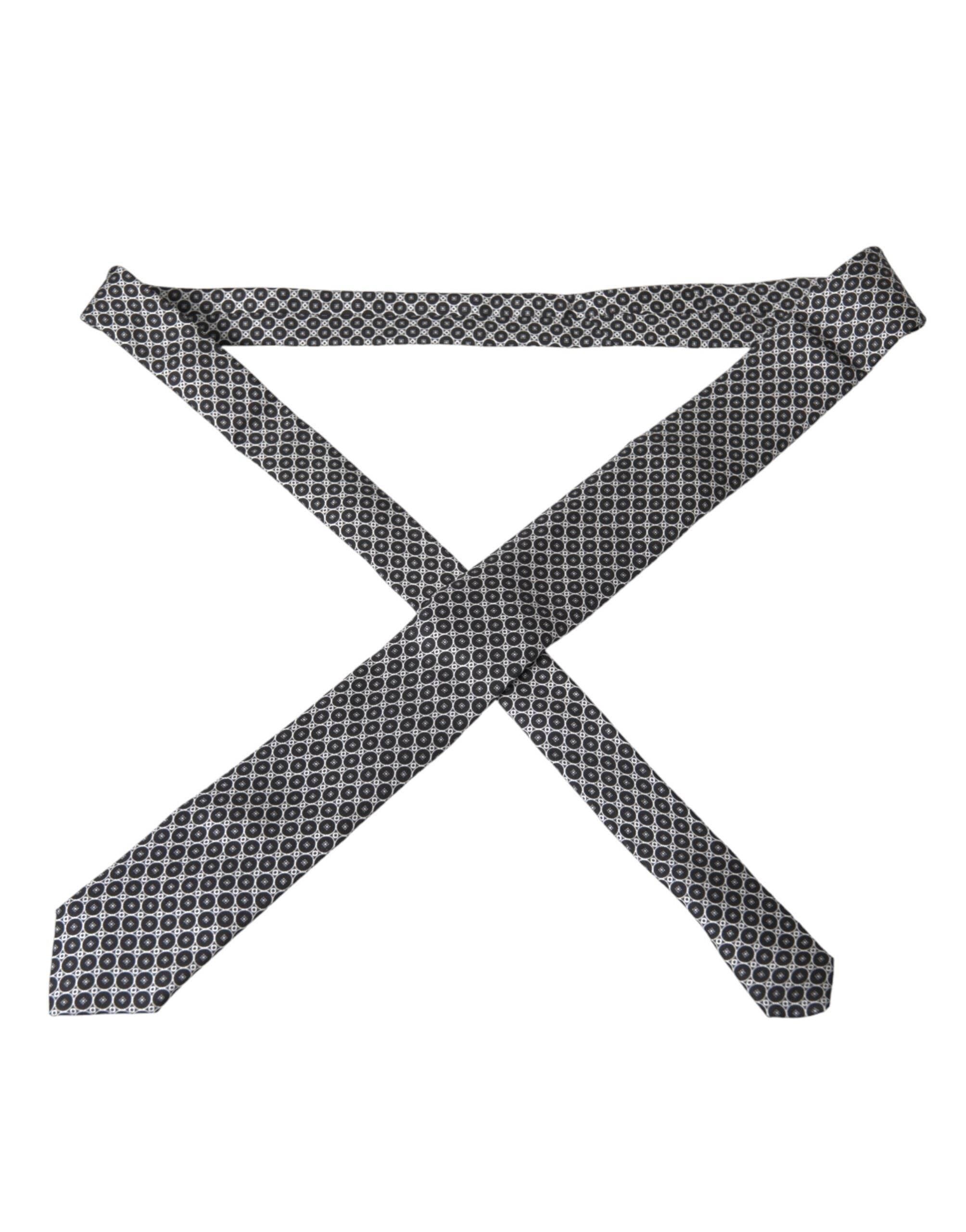 Dolce & Gabbana Black White Patterned Silk Adjustable Men Tie - Hilstor
