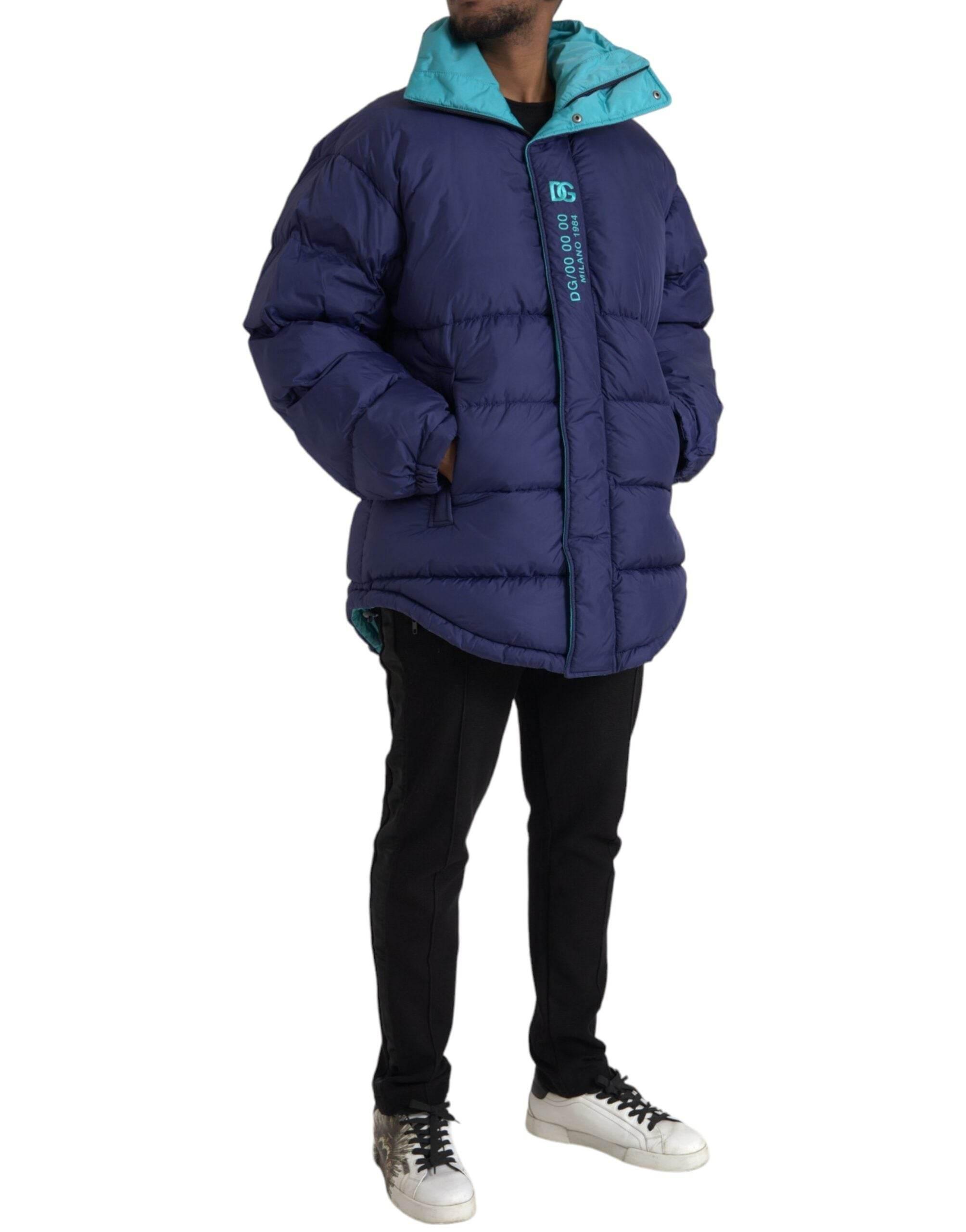 Dolce & Gabbana Navy Blue Quilted Windbreaker Puffer Jacket - Hilstor
