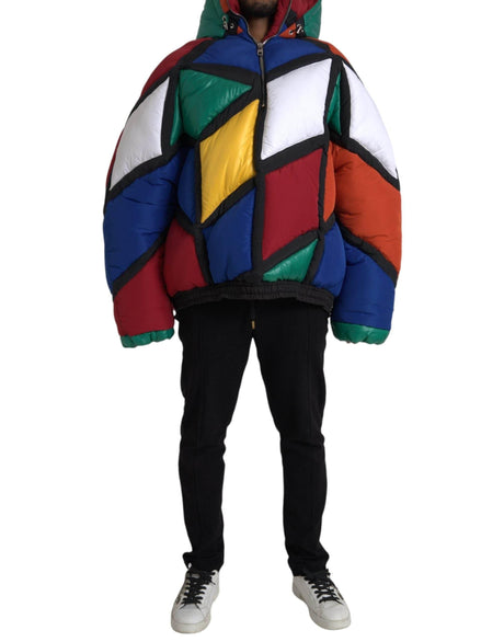 Dolce & Gabbana Multicolor Quilted Hooded Puffer Jacket - Hilstor