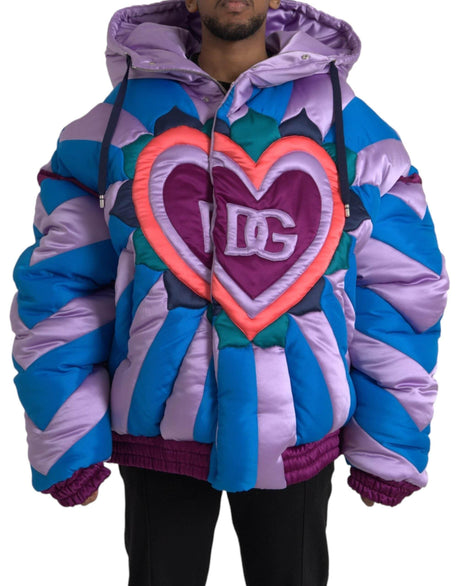 Dolce & Gabbana Multicolor Heart Logo Hooded Puffer Jacket - Hilstor