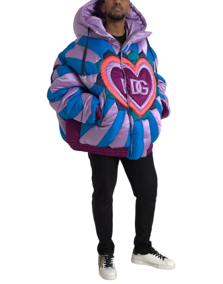 Dolce & Gabbana Multicolor Heart Logo Hooded Puffer Jacket - Hilstor