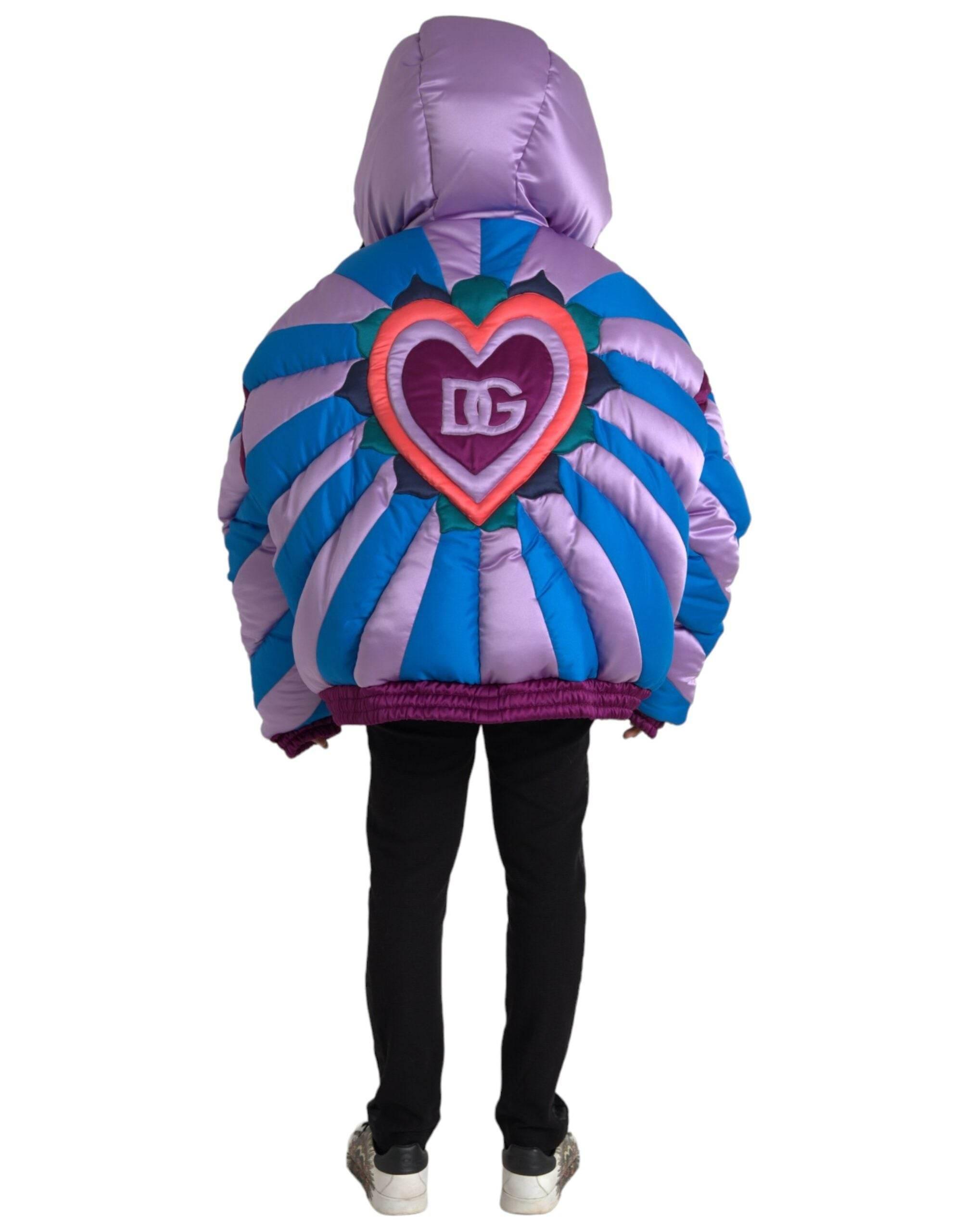 Dolce & Gabbana Multicolor Heart Logo Hooded Puffer Jacket - Hilstor