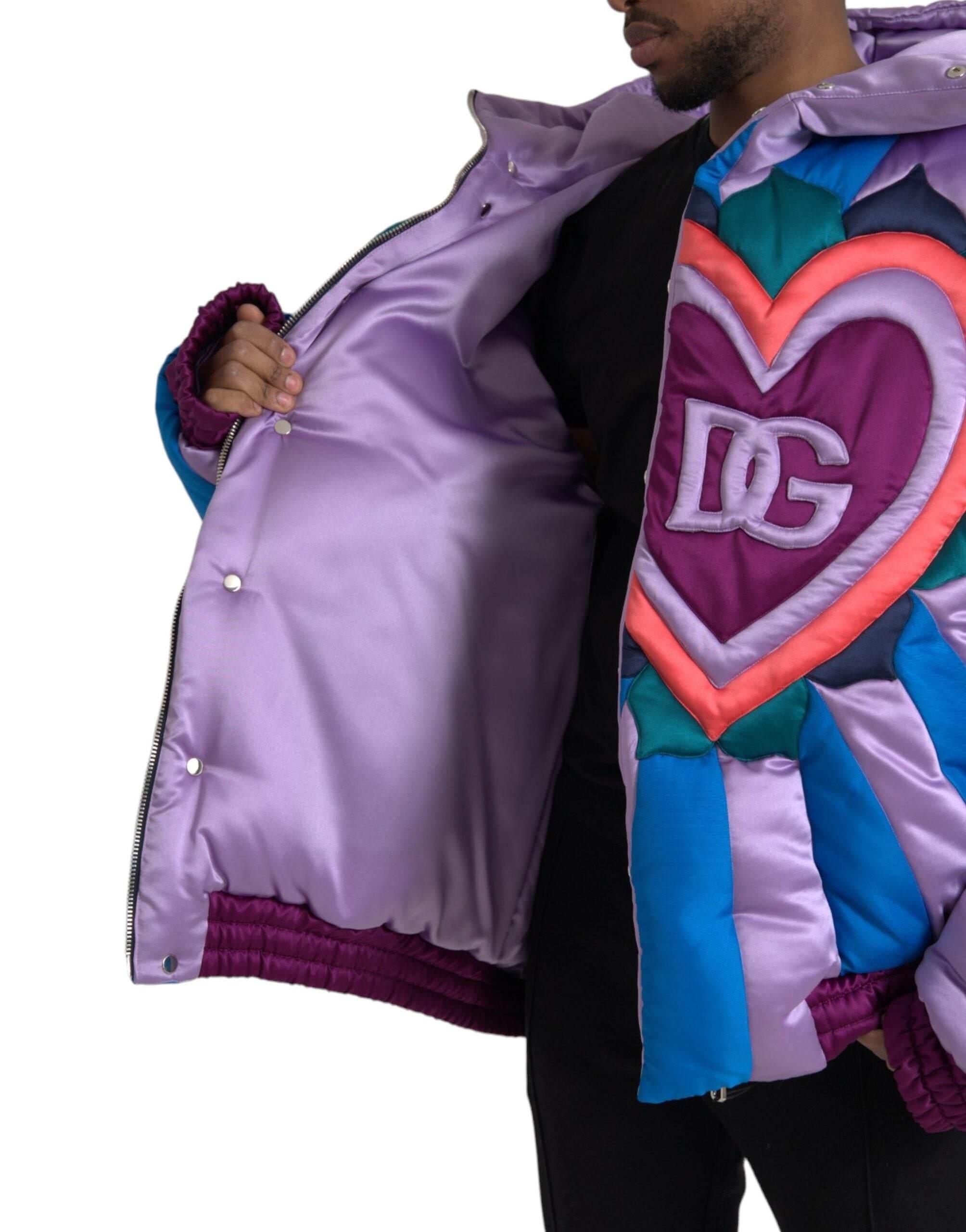 Dolce & Gabbana Multicolor Heart Logo Hooded Puffer Jacket - Hilstor