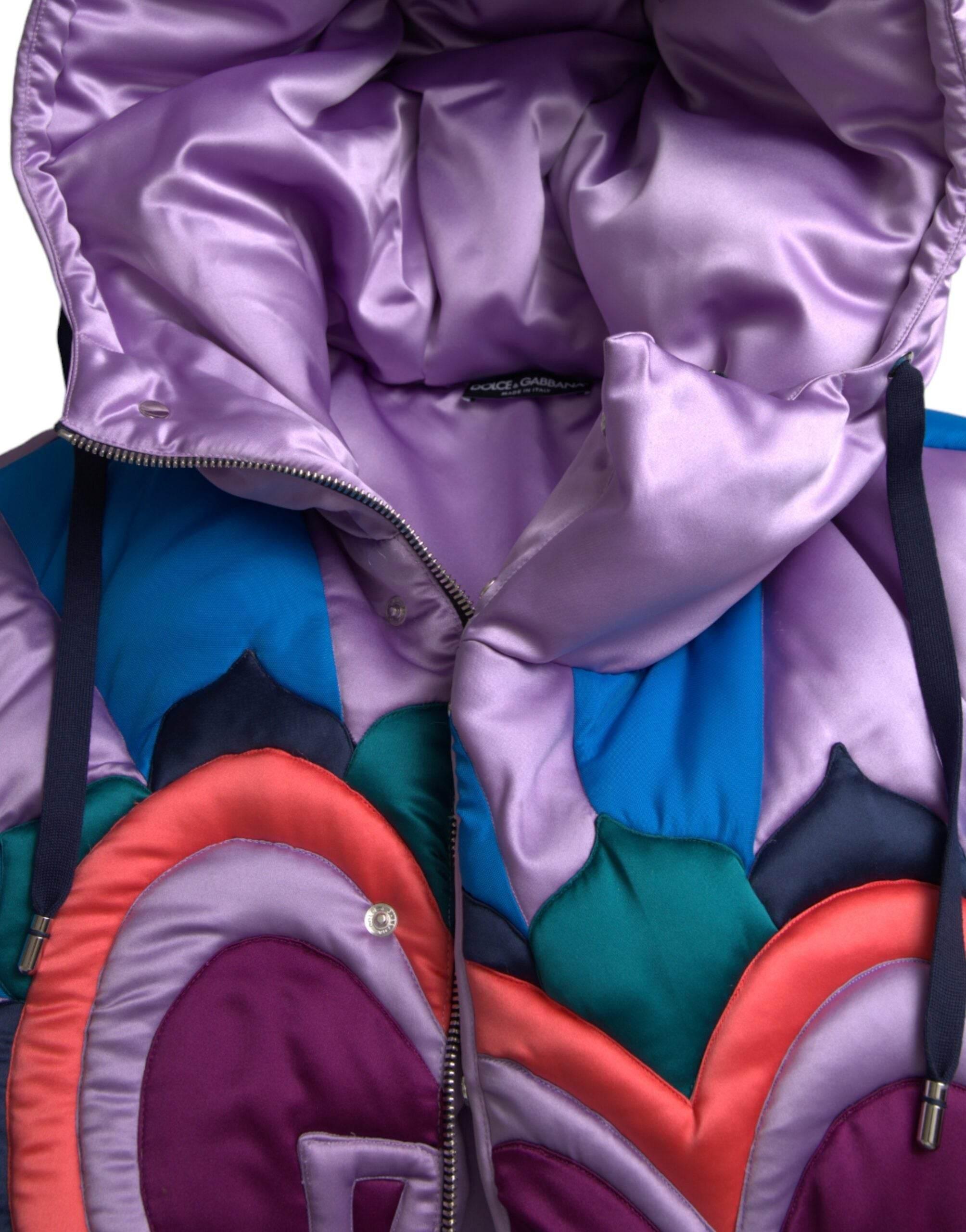 Dolce & Gabbana Multicolor Heart Logo Hooded Puffer Jacket - Hilstor