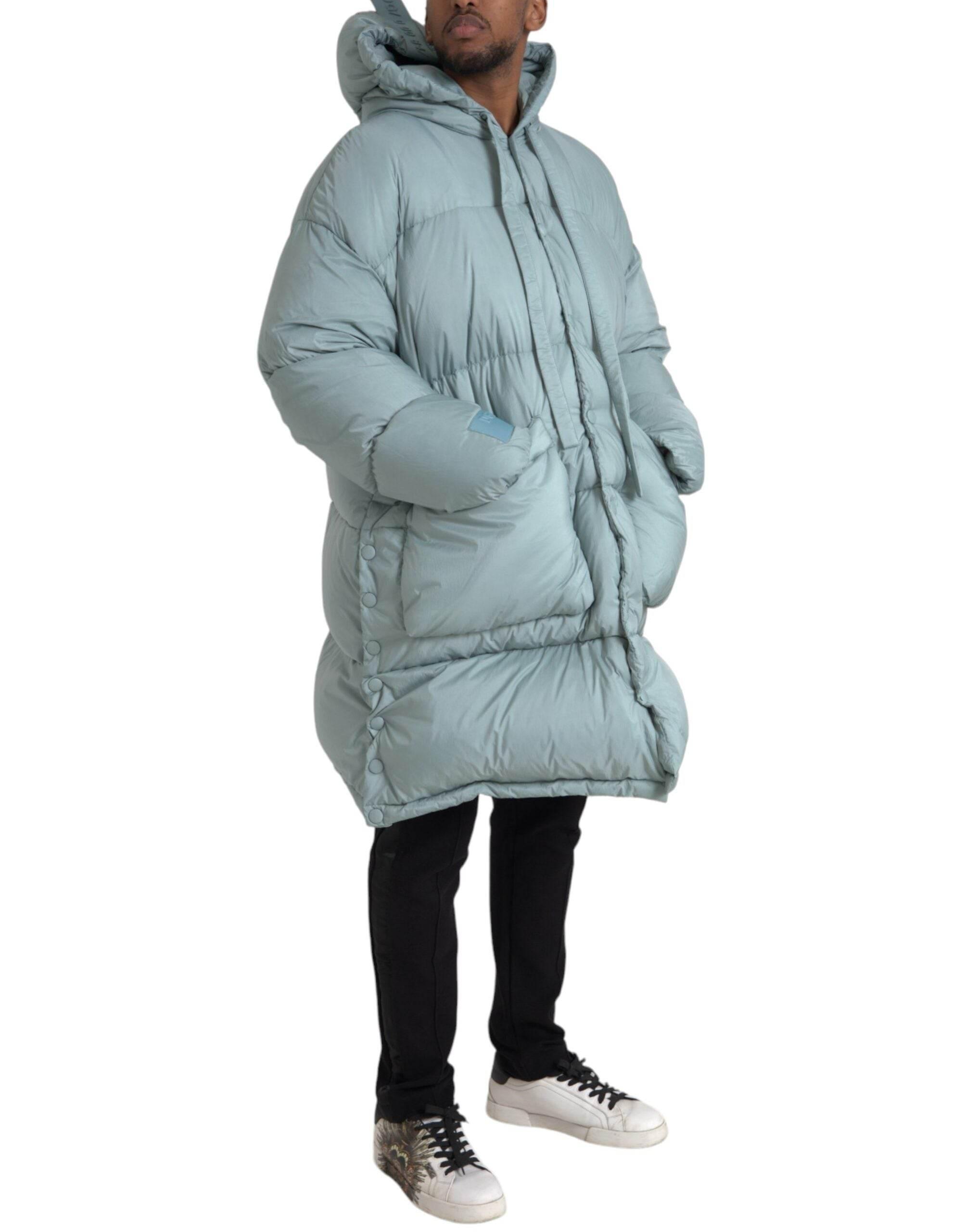 Dolce & Gabbana Light Blue Quilted Hooded Puffer Jacket Men - Hilstor