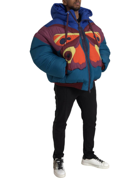 Dolce & Gabbana Multicolor Butterfly Hooded Puffer Jacket - Hilstor