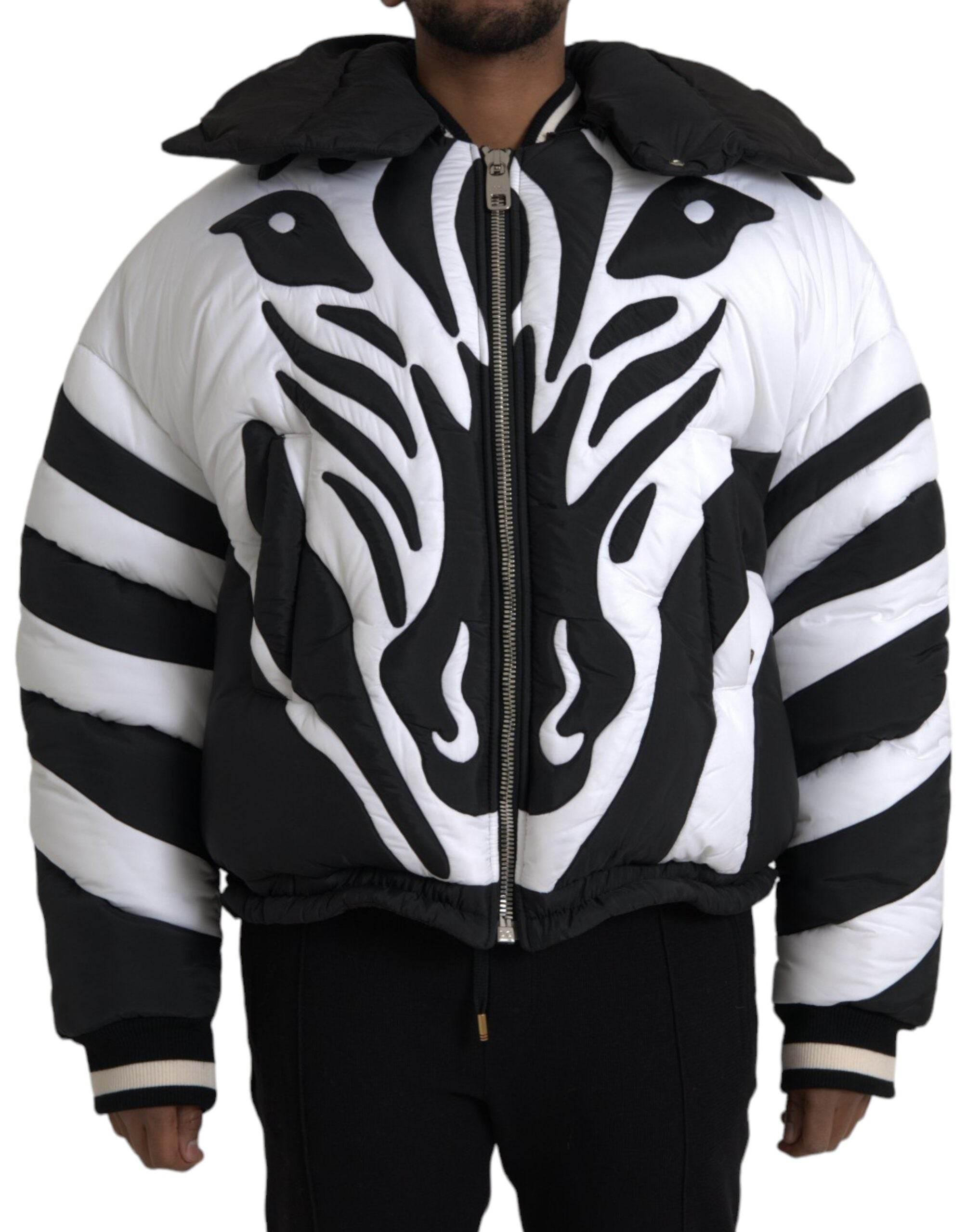 Dolce & Gabbana Black White Stripes Hooded Puffer Jacket - Hilstor