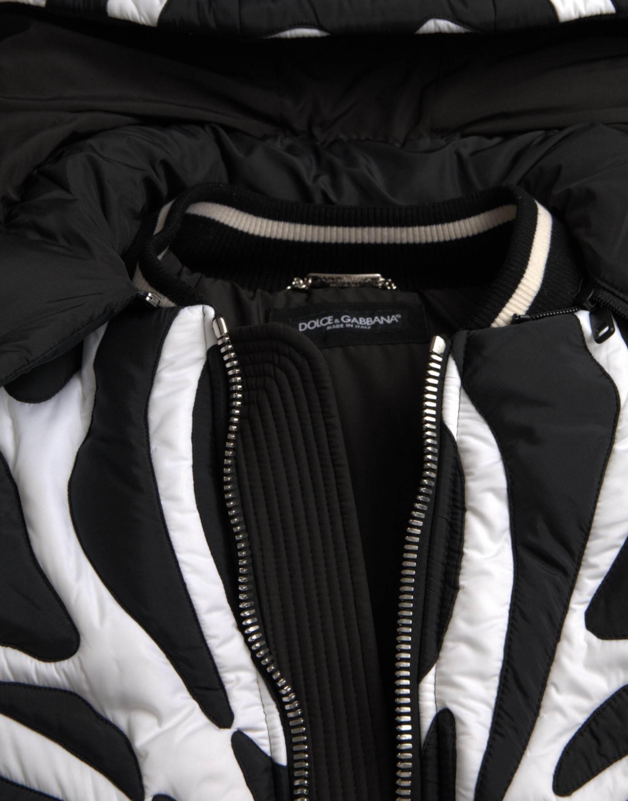 Dolce & Gabbana Black White Stripes Hooded Puffer Jacket - Hilstor