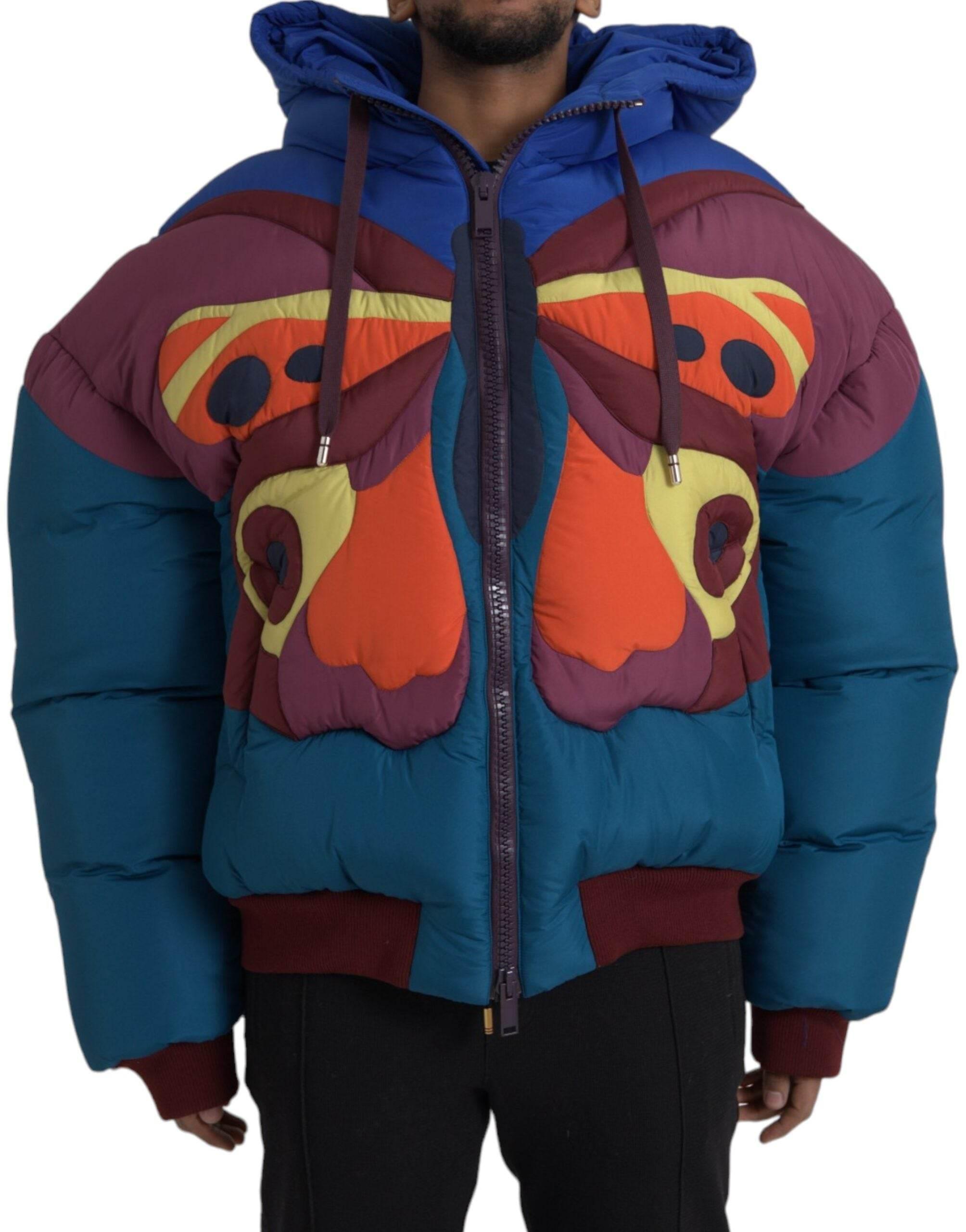 Dolce & Gabbana Multicolor Butterfly Hooded Puffer Jacket - Hilstor