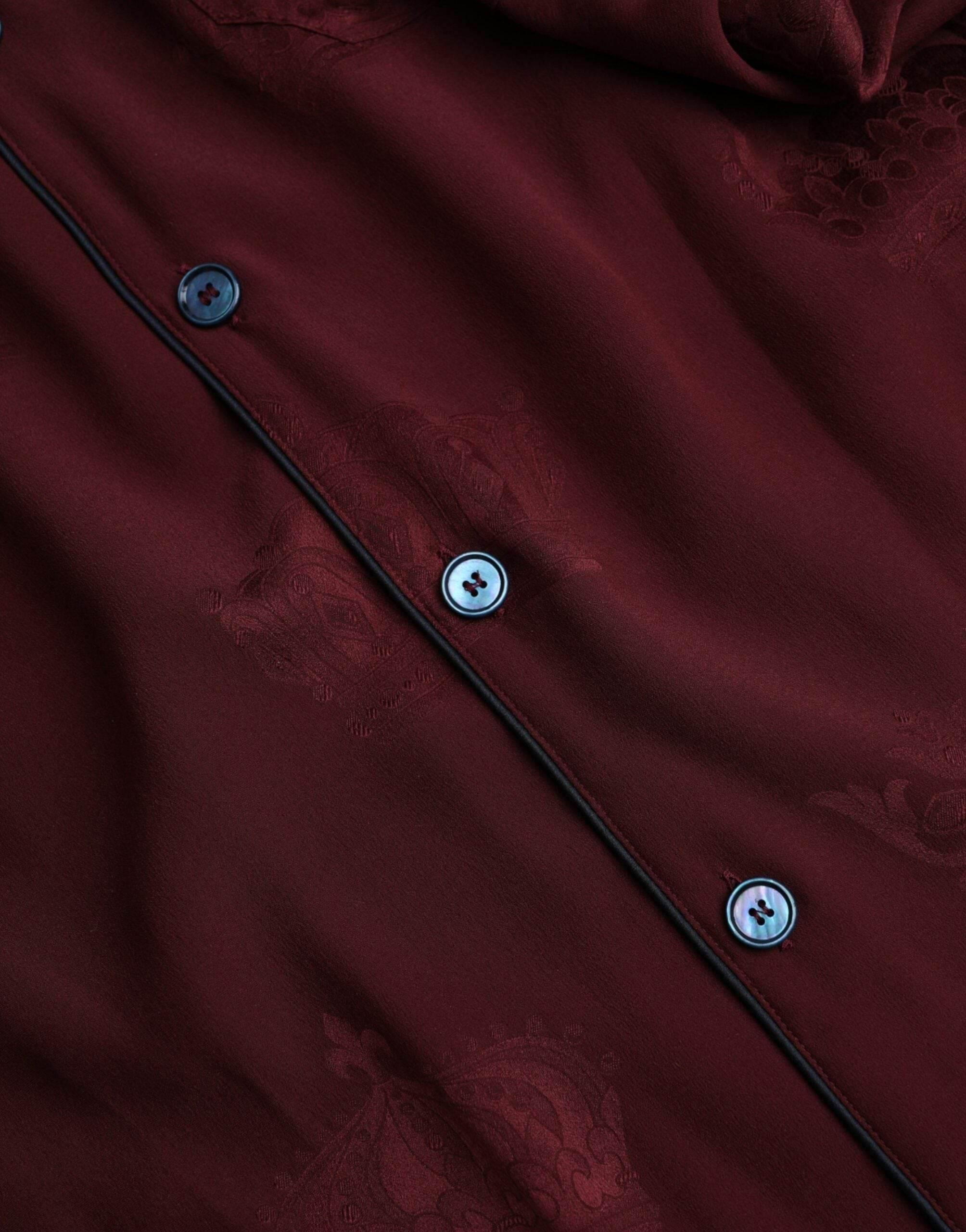 Dolce & Gabbana Maroon Crown Jacquard Silk Long Sleeve Shirt - Hilstor