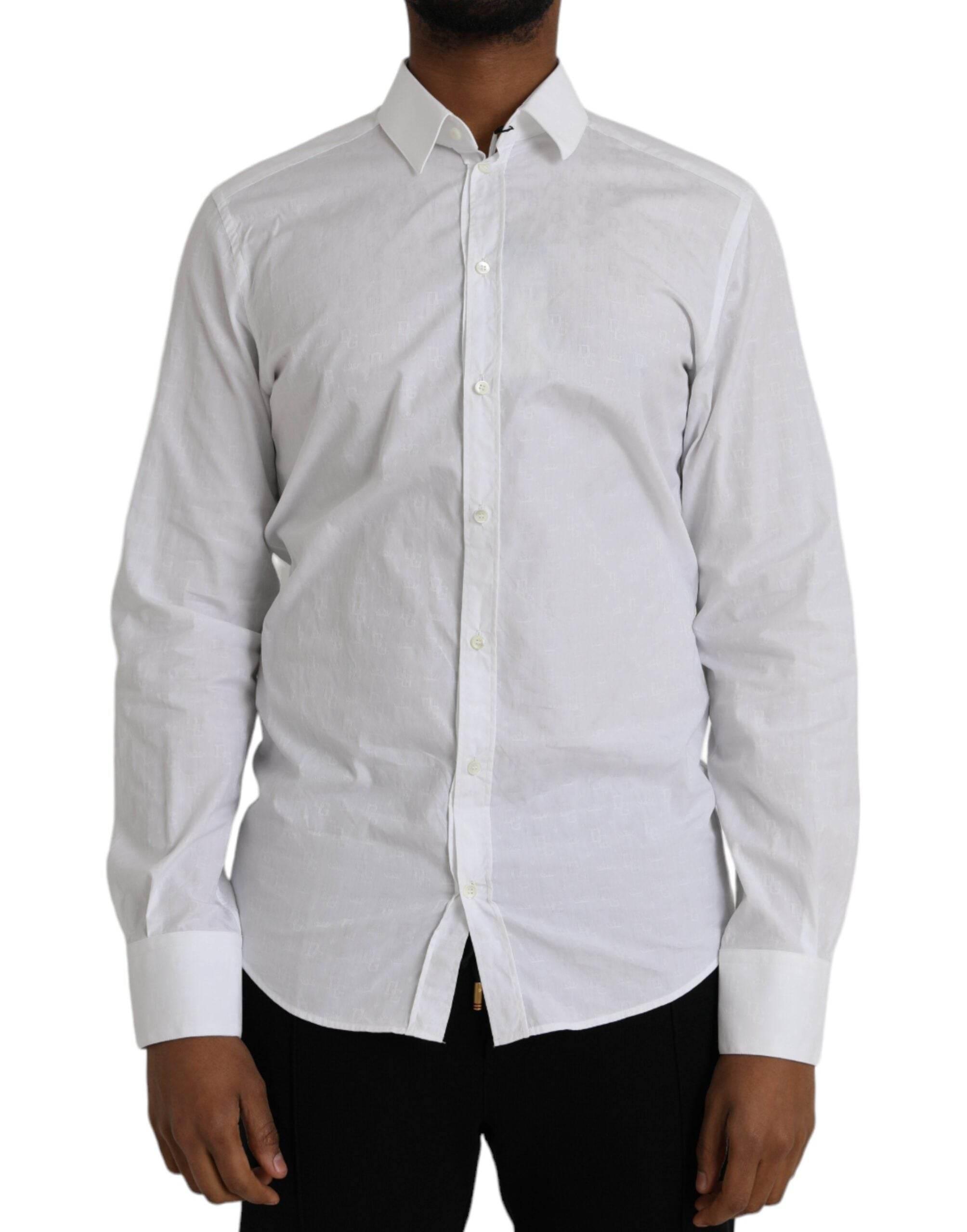 Dolce & Gabbana White Cotton Long Sleeve Dress GOLD Shirt - Hilstor