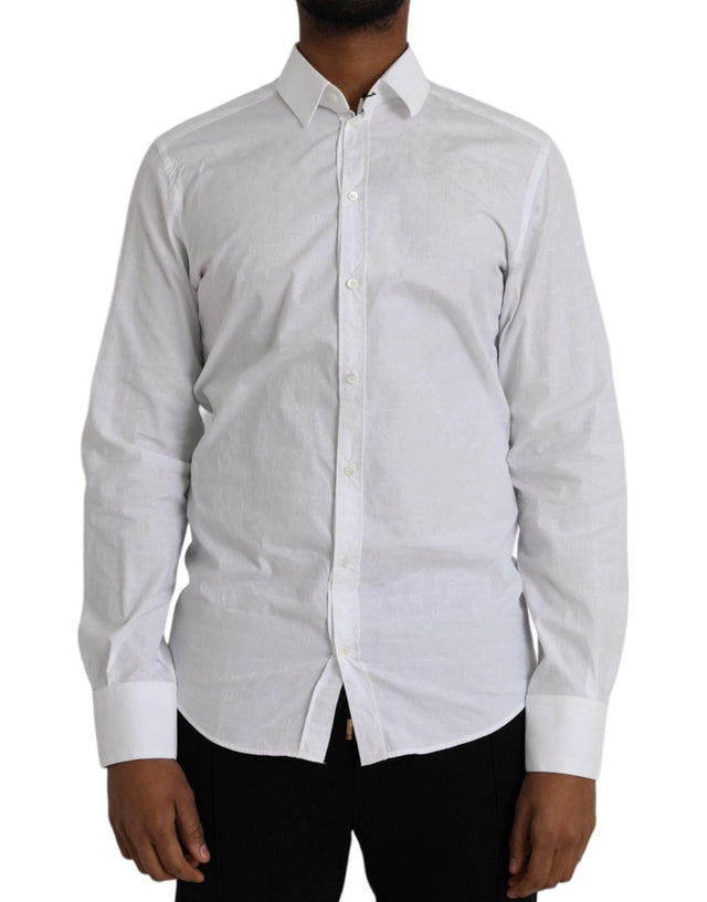 Dolce & Gabbana White Cotton Long Sleeve Dress GOLD Shirt - Hilstor