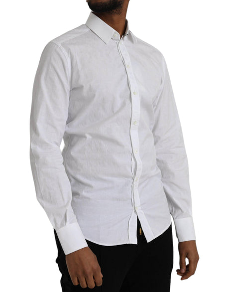 Dolce & Gabbana White Cotton Long Sleeve Dress GOLD Shirt - Hilstor
