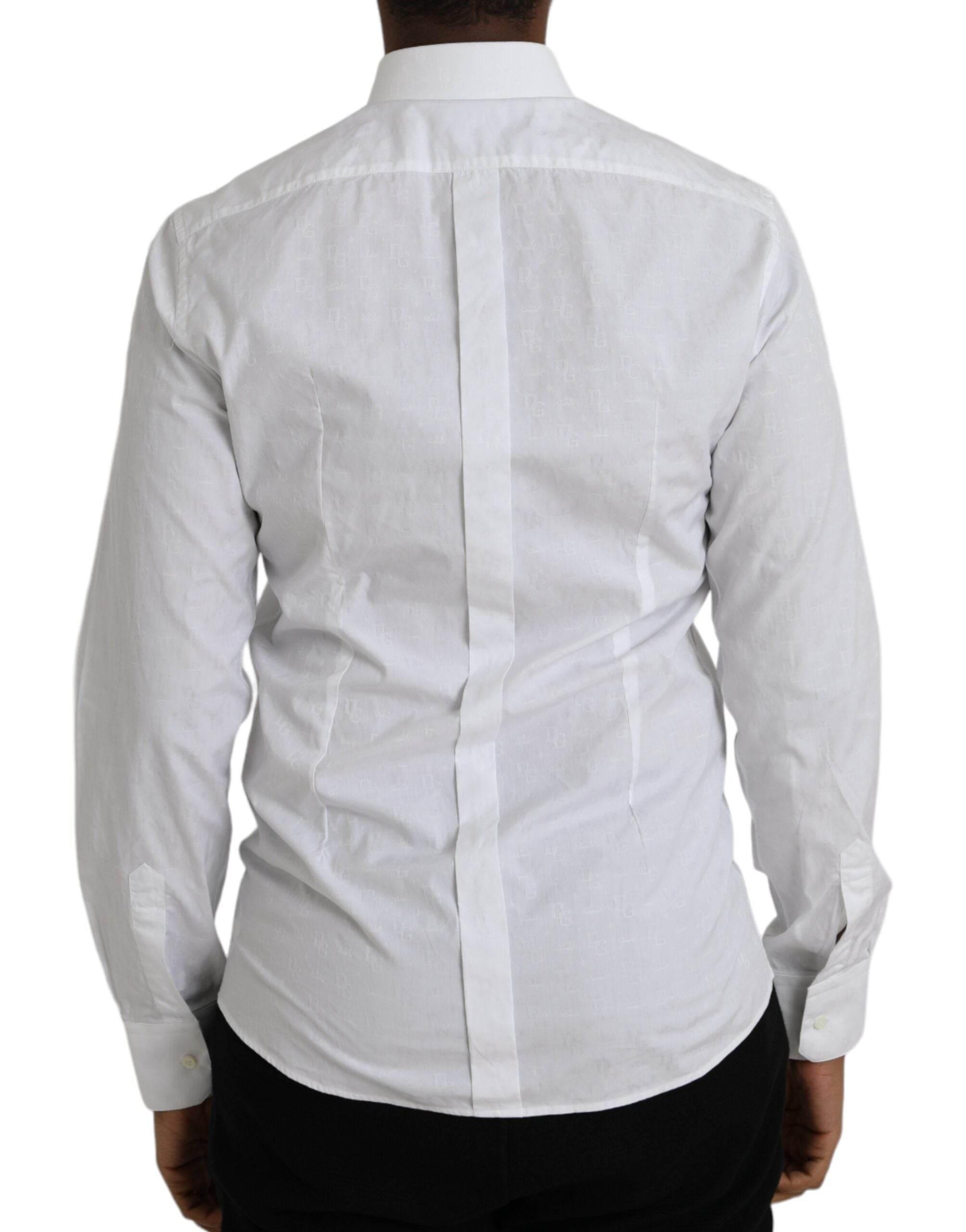 Dolce & Gabbana White Cotton Long Sleeve Dress GOLD Shirt - Hilstor