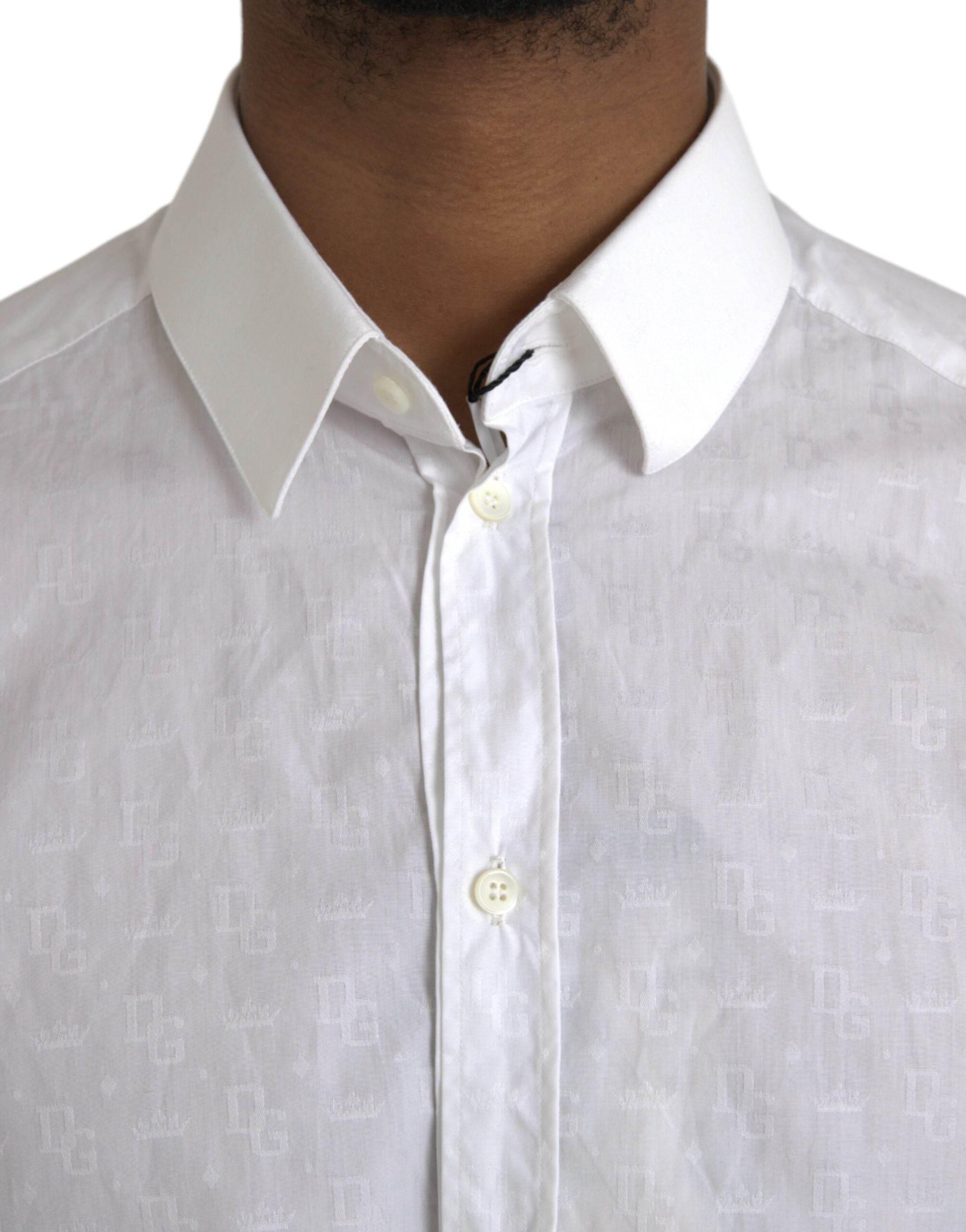 Dolce & Gabbana White Cotton Long Sleeve Dress GOLD Shirt - Hilstor