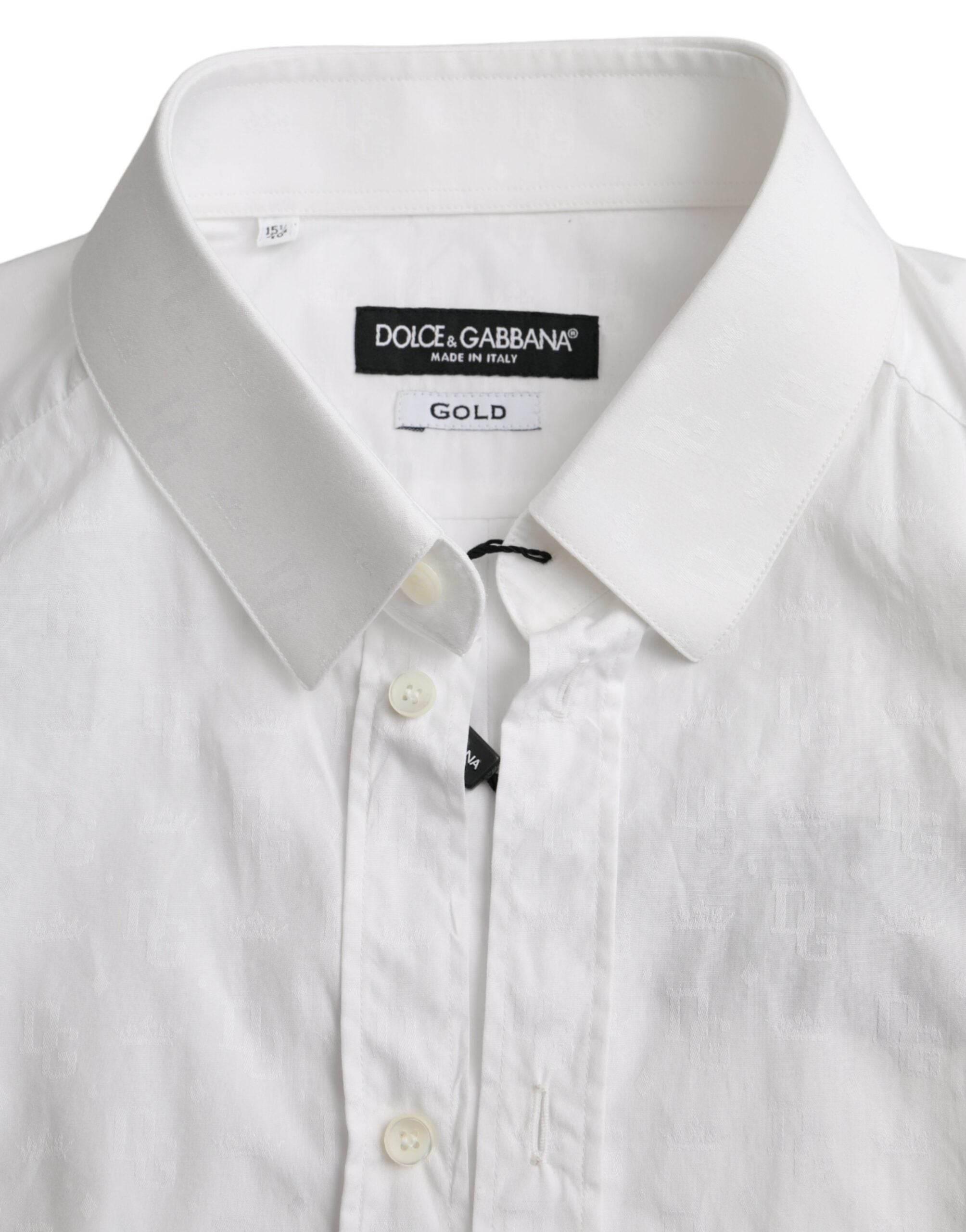 Dolce & Gabbana White Cotton Long Sleeve Dress GOLD Shirt - Hilstor