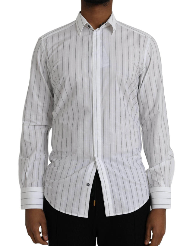 Dolce & Gabbana Black White Striped Formal Dress GOLD Shirt - Hilstor