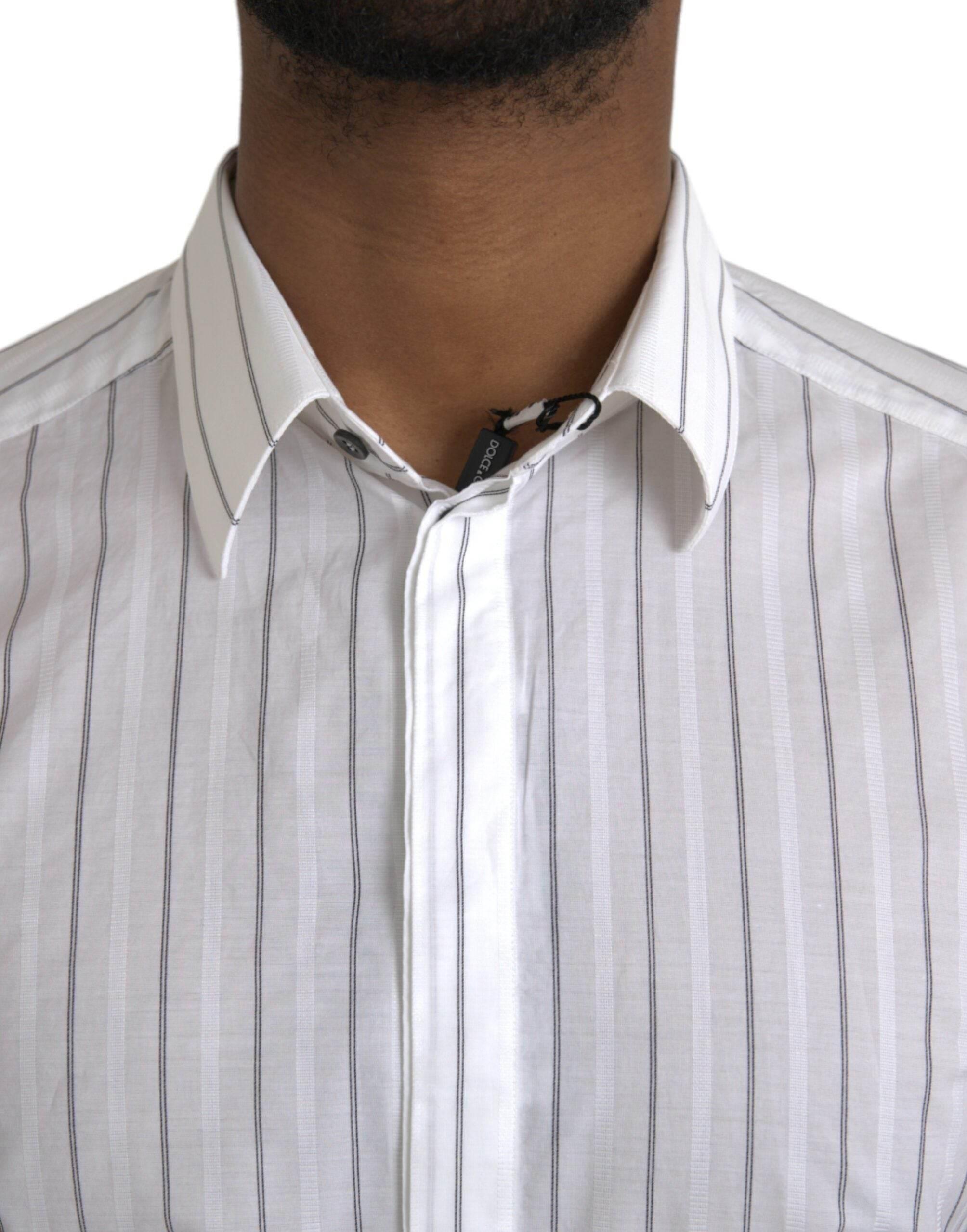 Dolce & Gabbana Black White Striped Formal Dress GOLD Shirt - Hilstor