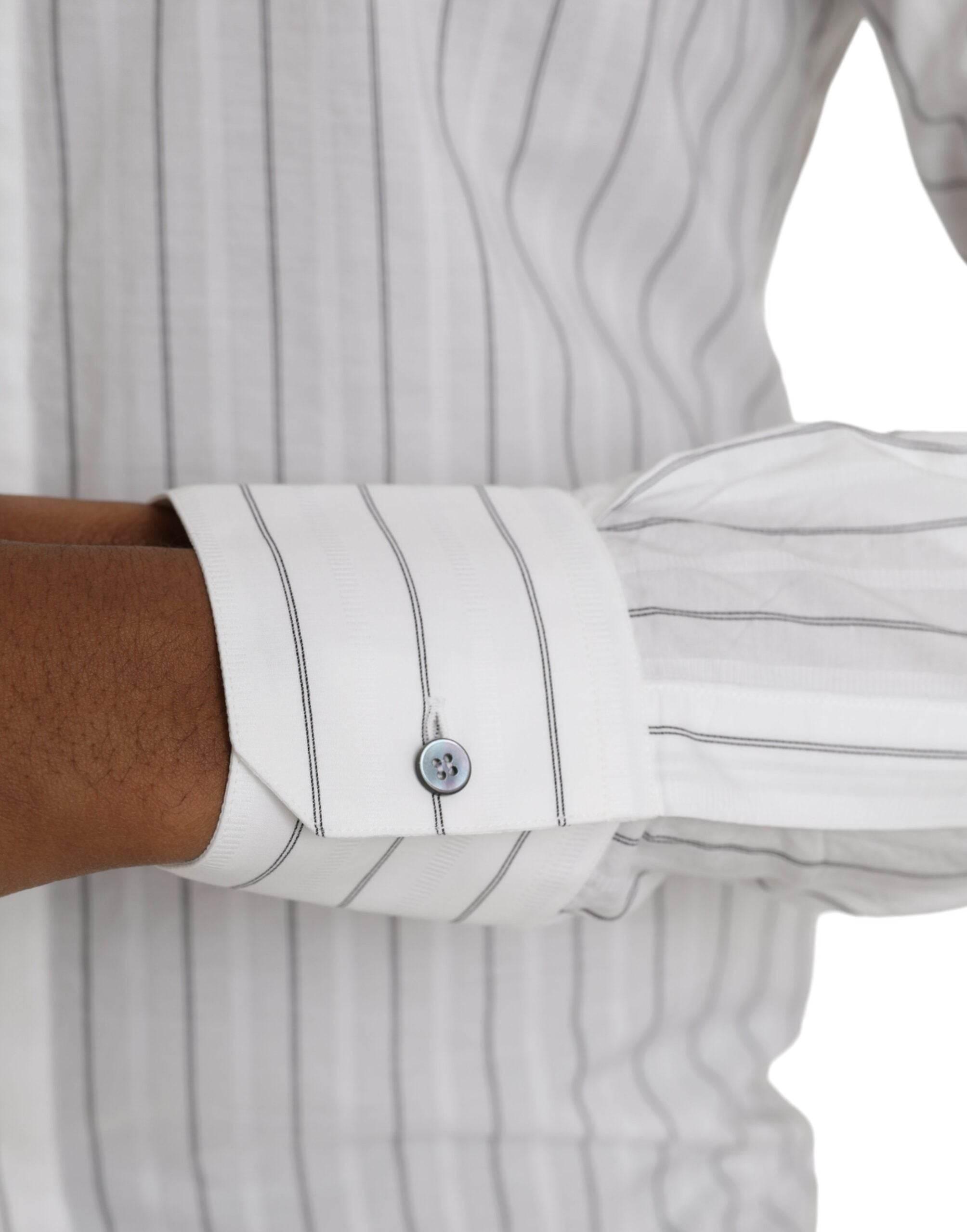 Dolce & Gabbana Black White Striped Formal Dress GOLD Shirt - Hilstor