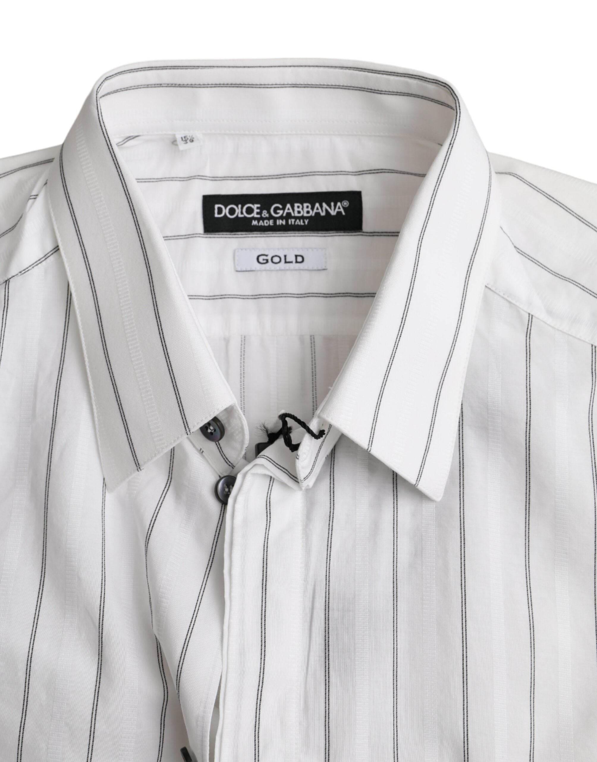 Dolce & Gabbana Black White Striped Formal Dress GOLD Shirt - Hilstor