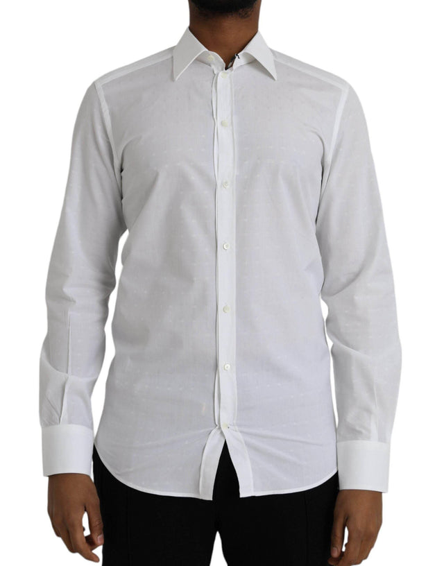 Dolce & Gabbana White Logo Cotton Men Dress GOLD Shirt - Hilstor