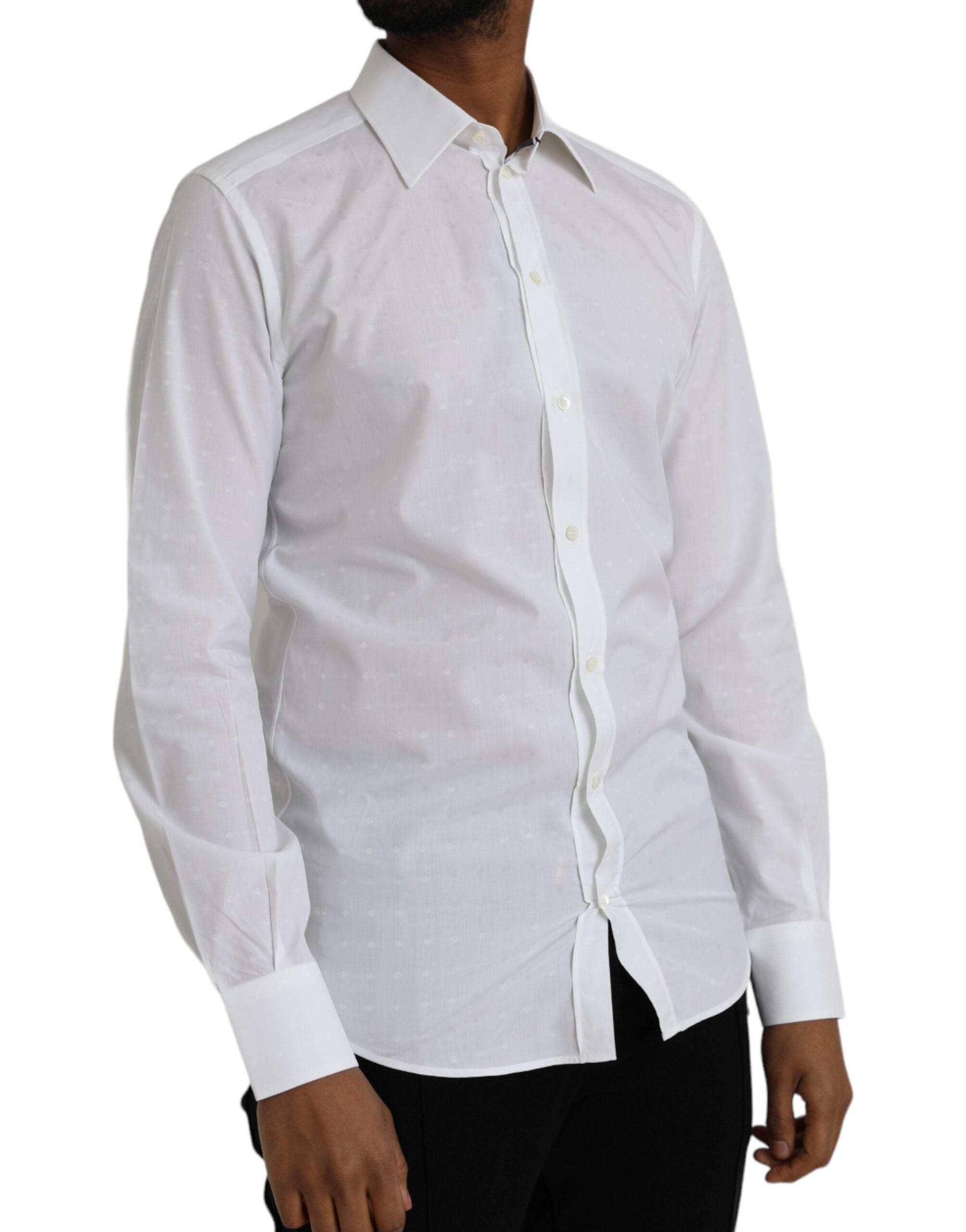 Dolce & Gabbana White Logo Cotton Men Dress GOLD Shirt - Hilstor