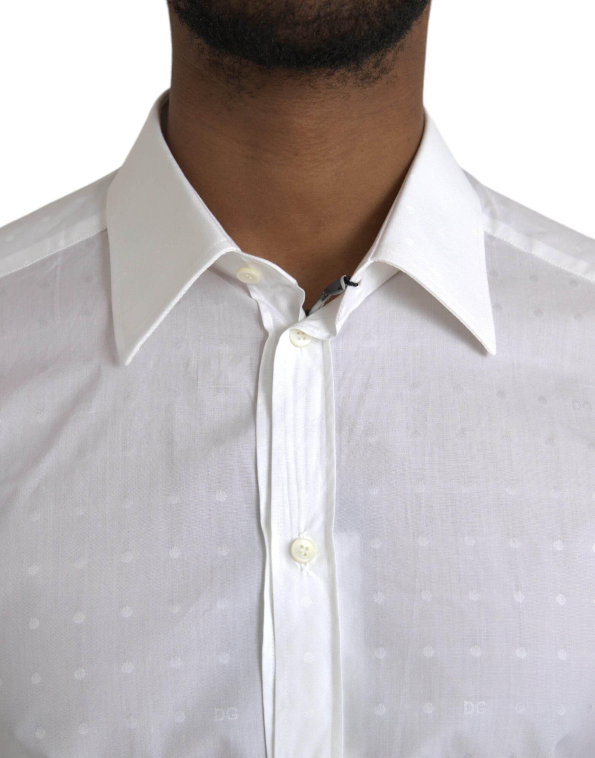Dolce & Gabbana White Logo Cotton Men Dress GOLD Shirt - Hilstor