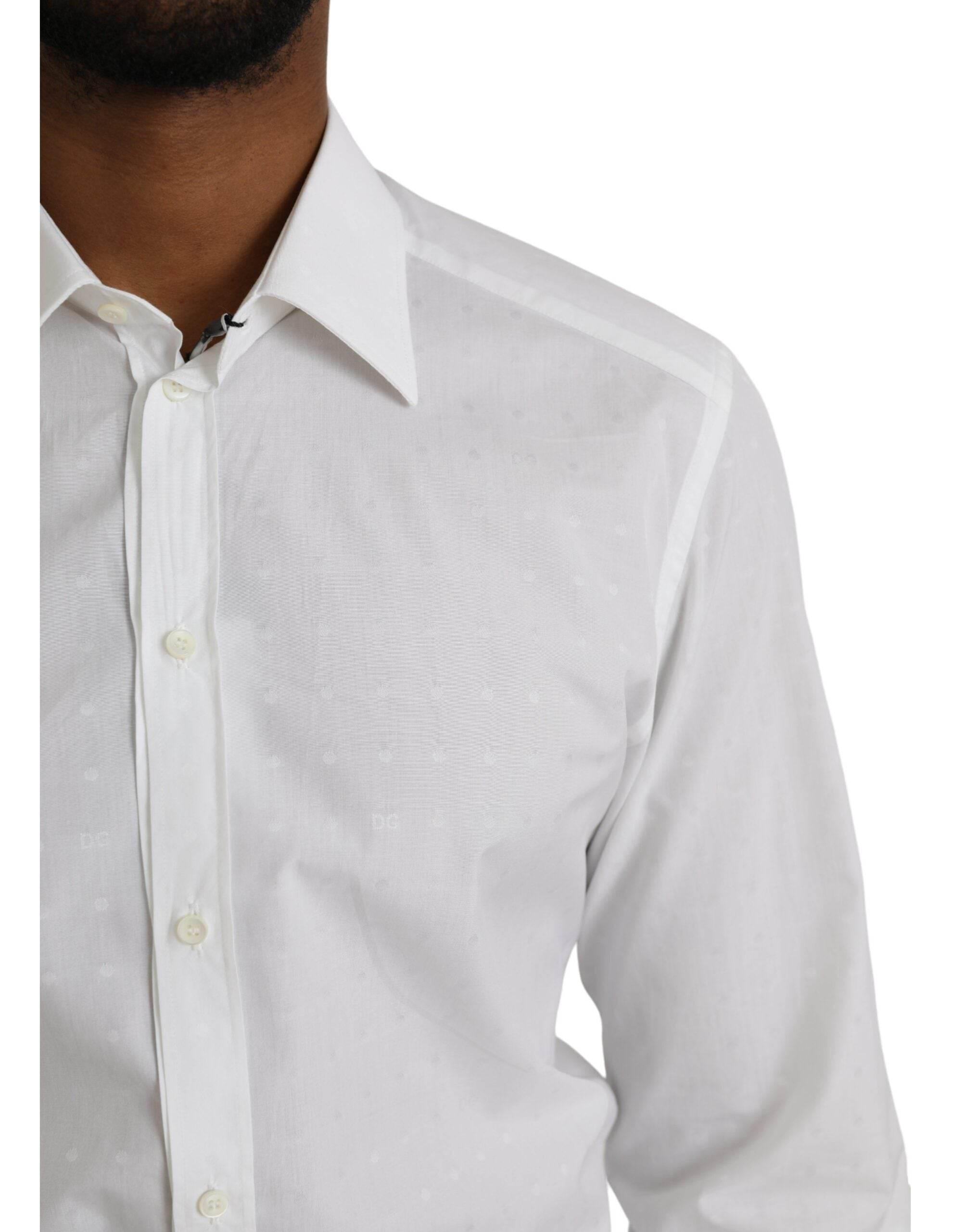 Dolce & Gabbana White Logo Cotton Men Dress GOLD Shirt - Hilstor